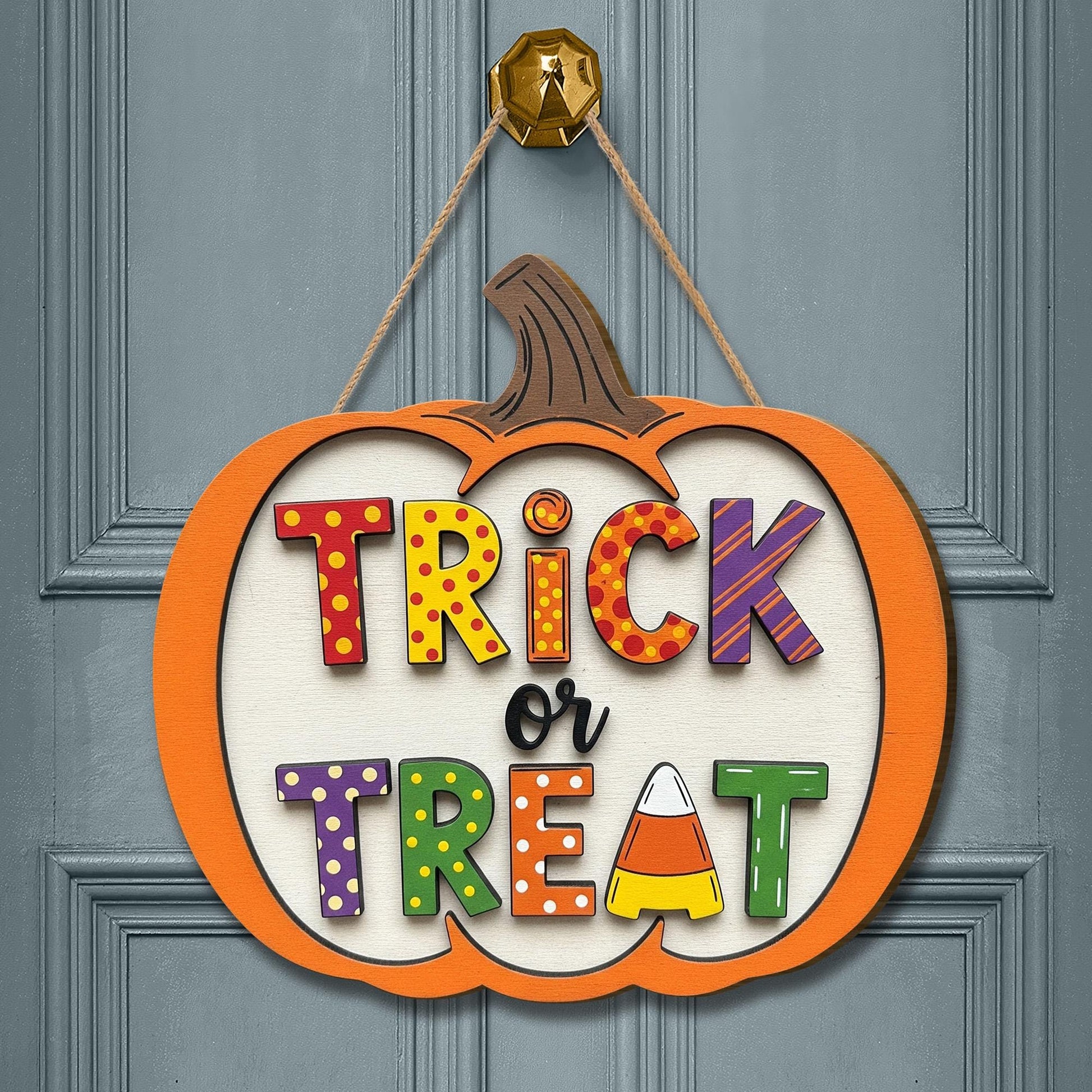 Trick or Treat Pumpkin Wooden Sign 2 Layer , Halloween Door Hanger, Fall Porch Decor, Spooky Home Decor