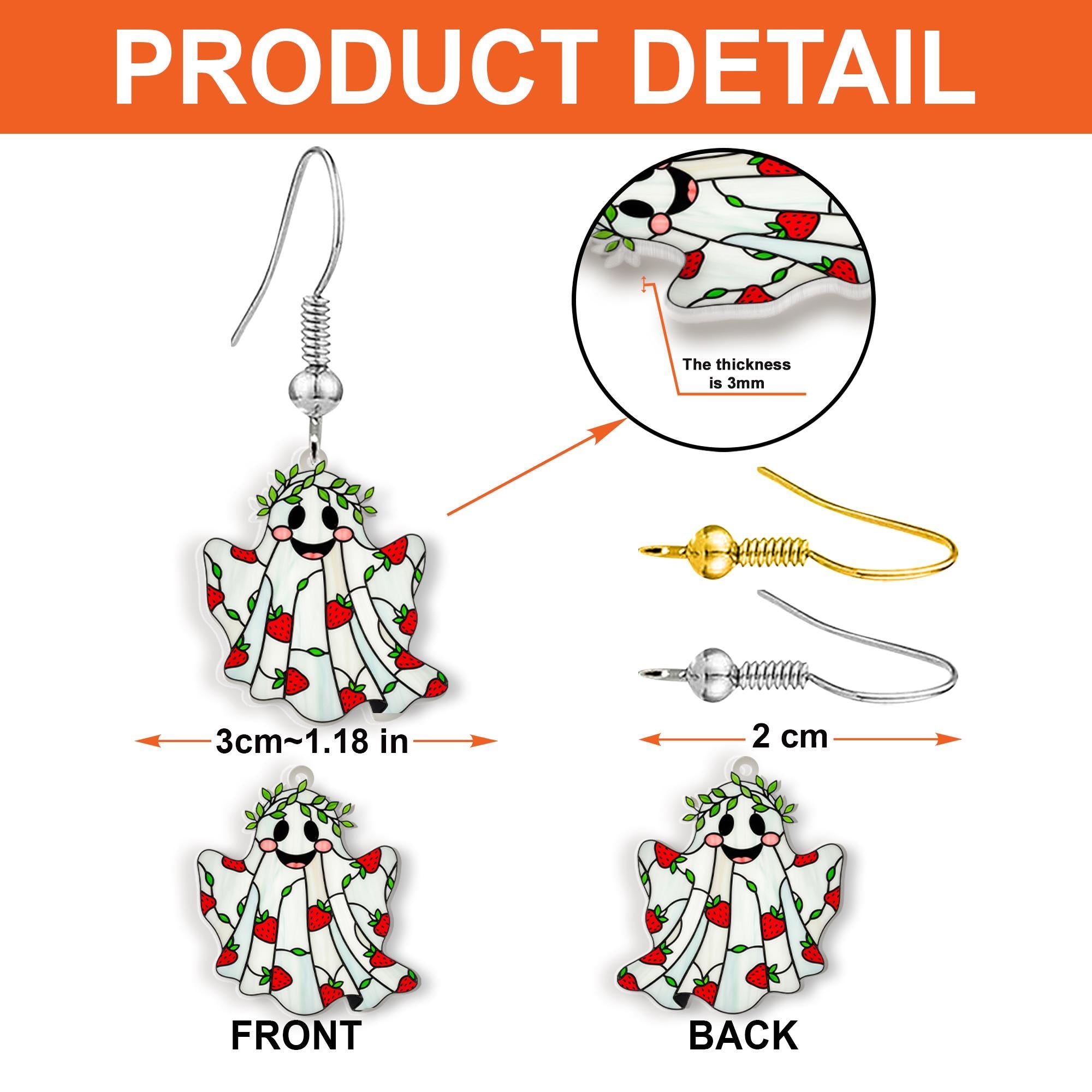 Strawberry Ghost Earrings – Cute Spooky Dangle Earrings for Halloween, Cottagecore, or Year-Round Sweet & Scary Style