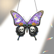 Halloween Butterfly Suncatcher, Spooky Ghost and Skull Decor, Stained Glass Wall Hanging