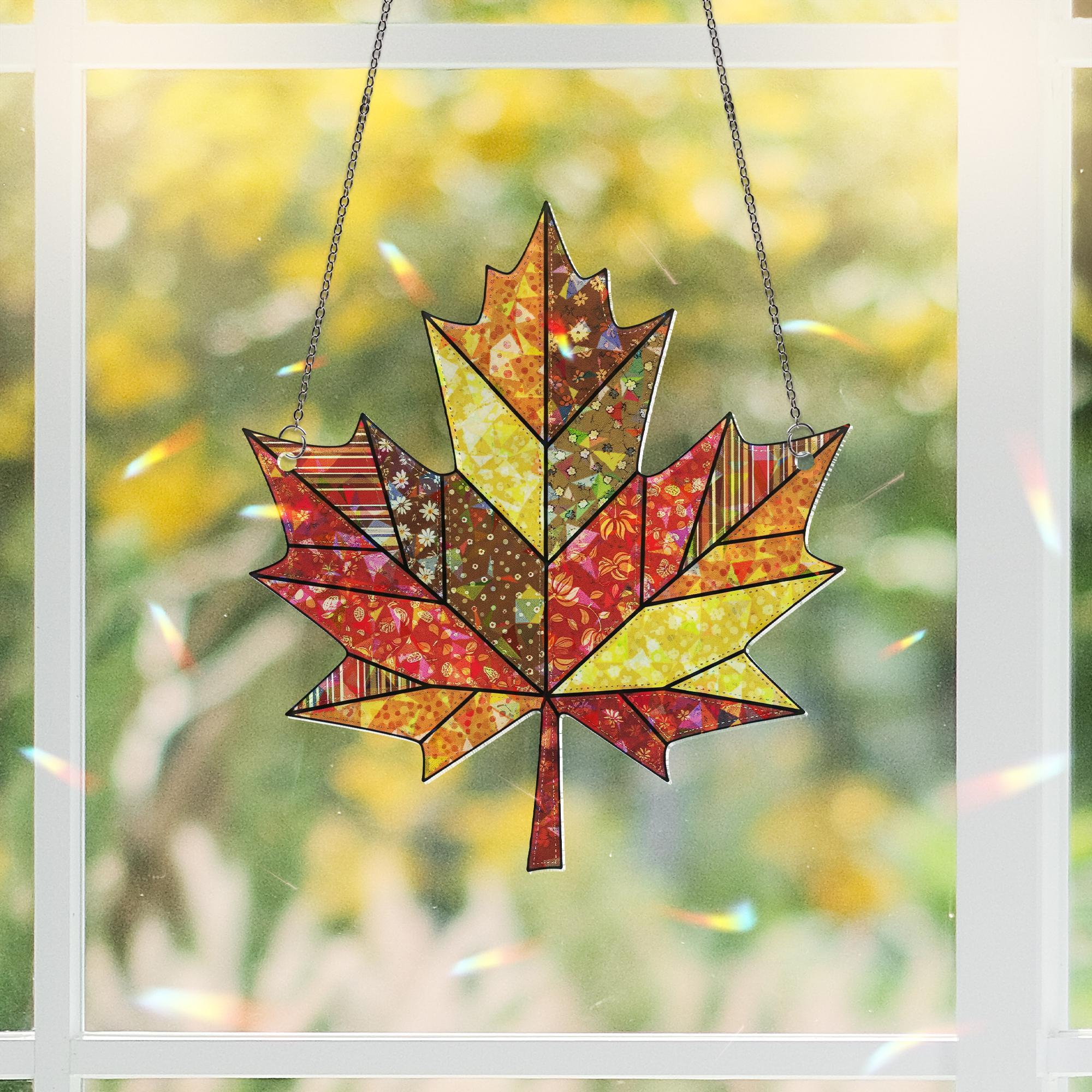 Autumn Maple Leaf Suncatcher, Stained Glass Wall Hanging, Fall Decor, Housewarming Gift