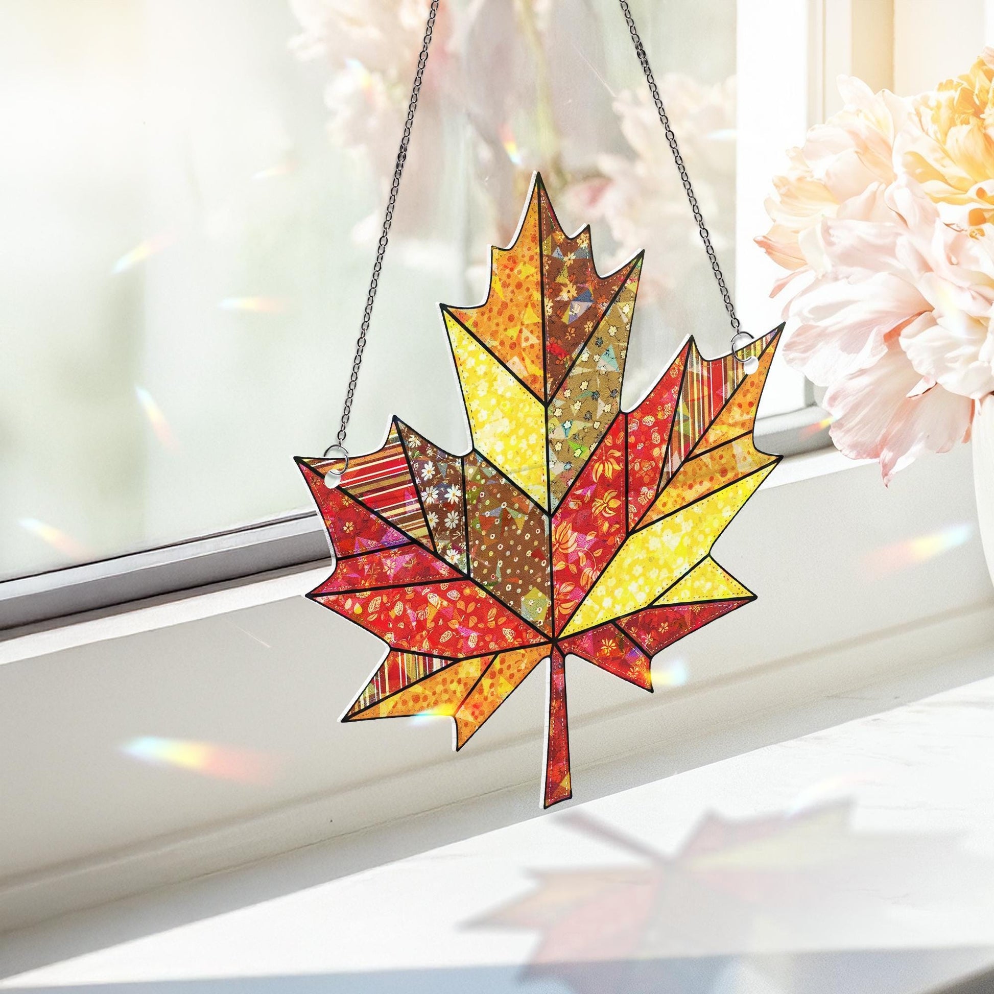 Autumn Maple Leaf Suncatcher, Stained Glass Wall Hanging, Fall Decor, Housewarming Gift