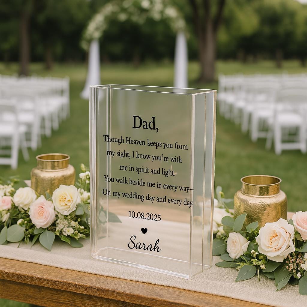 Wedding Memorial Book Vase, Dad in Heaven Gift, Personalized Acrylic Flower Holder, In Memory of Dad Sign, Bride Remembrance , Reserved Vase