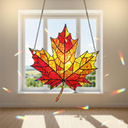 Autumn Maple Leaf Acrylic Suncatcher, Autumn Window Hanging, Holographic Fall Leaf Decor, Red Yellow Leaf Ornament, Door Accent