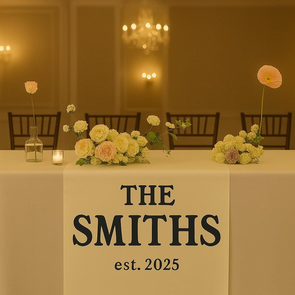 Custom Wedding Table Sign - Personalized Head Table Banner with Last Name & Est. Year - Elegant Reception Decor for Newlyweds