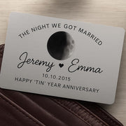 Custom Moon Phase Metal Card - Personalized Wedding Date Gift - Anniversary Keepsake with Names & Moon Night - Tin Year Gift for Him or Her