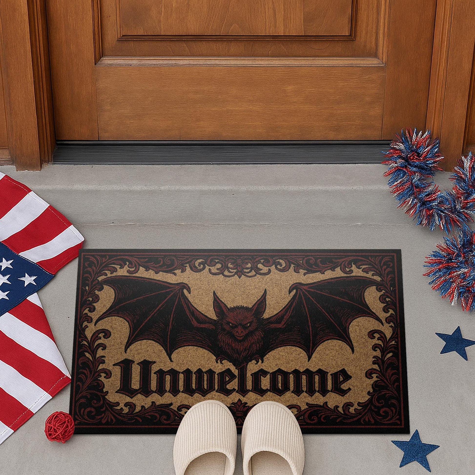 Gothic Unwelcome Doormat - gothic Bat Halloween Welcome Mat - Spooky Front Door Decor for Goth, Horror, or Haunted Home Entry