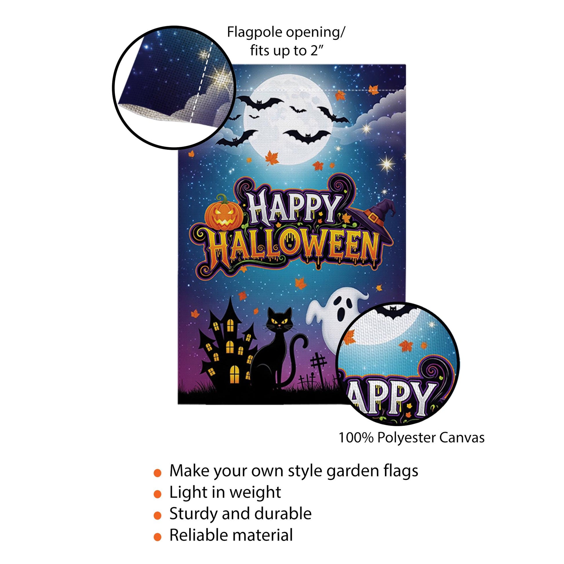 Halloween Garden Flag, Happy Halloween Outdoor Yard Decor, Ghost Cat Bat Moon Banner, Spooky Fall Lawn Decoration