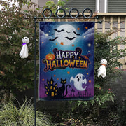 Halloween Garden Flag, Happy Halloween Outdoor Yard Decor, Ghost Cat Bat Moon Banner, Spooky Fall Lawn Decoration