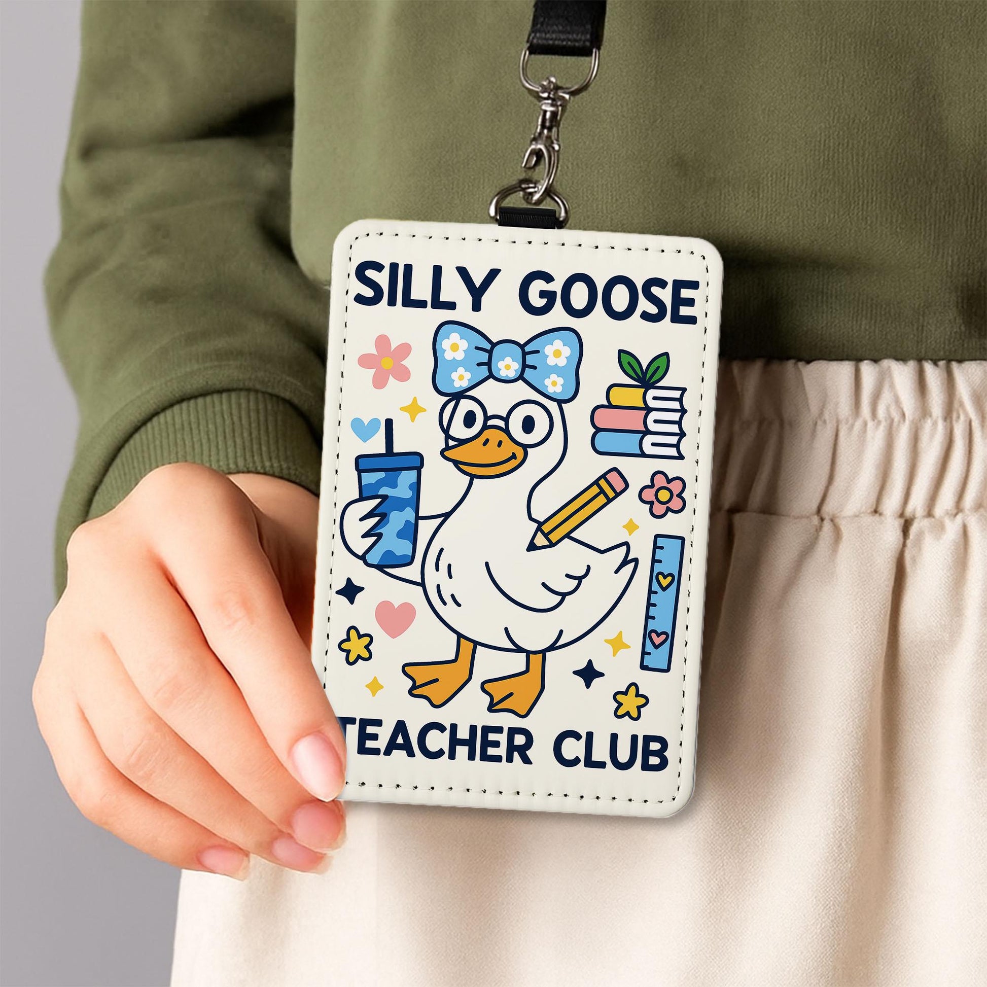 Silly Goose Teacher Club ID Badge Holder - Cute Goose Lanyard for Educators, Funny Teacher Gift, Classroom Accessories, Teacher Club