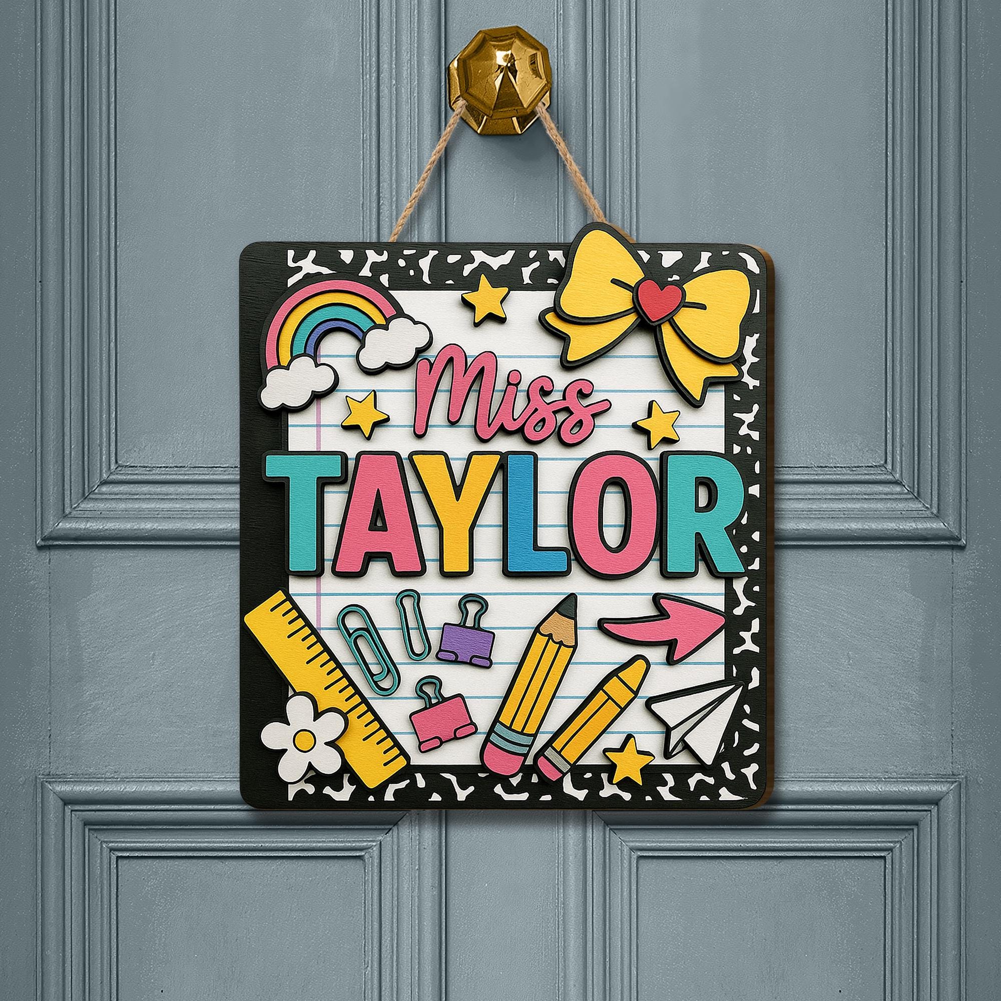 Personalized Teacher Door Sign, 3D Wooden Classroom Decor, Back to School Gift, Custom Name Teacher Sign, Cute School Door Hanger