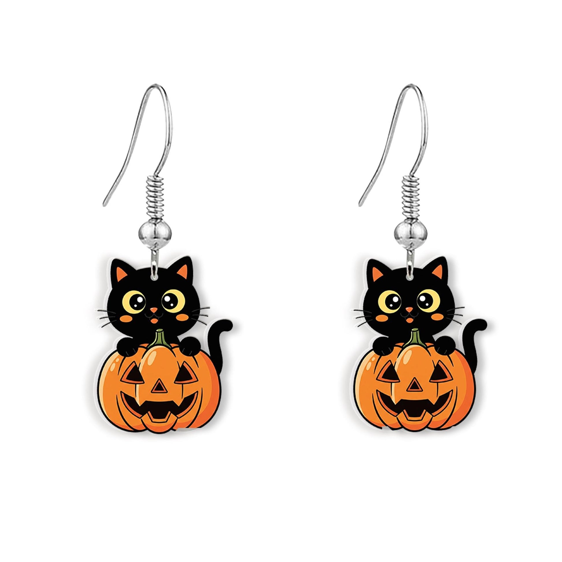 Cute Black Cat Pumpkin Earrings – Halloween Dangle Earrings, Spooky Fall Jewelry, Cat Lover Gift, Trick or Treat Accessories, Fall Earrings