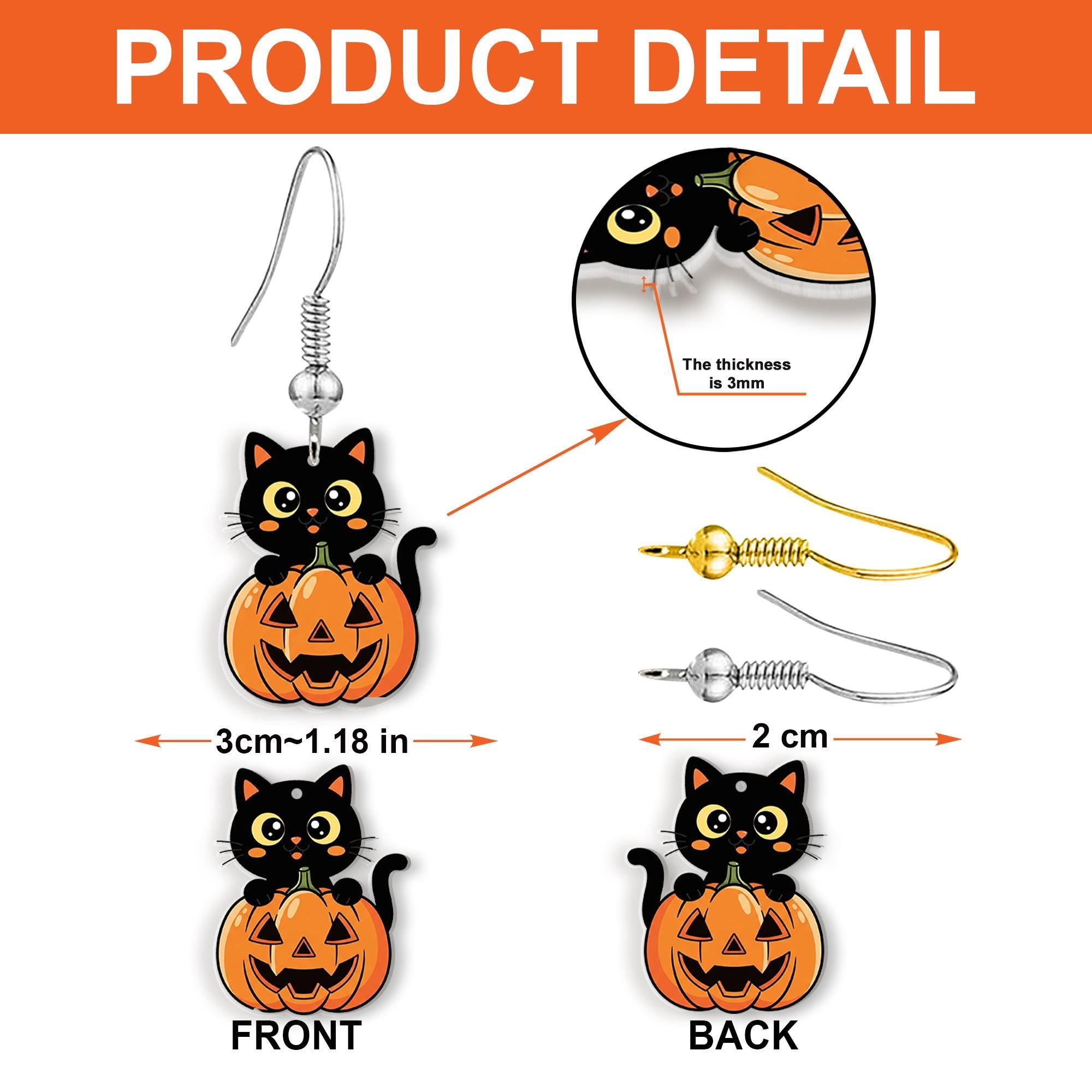 Cute Black Cat Pumpkin Earrings – Halloween Dangle Earrings, Spooky Fall Jewelry, Cat Lover Gift, Trick or Treat Accessories, Fall Earrings