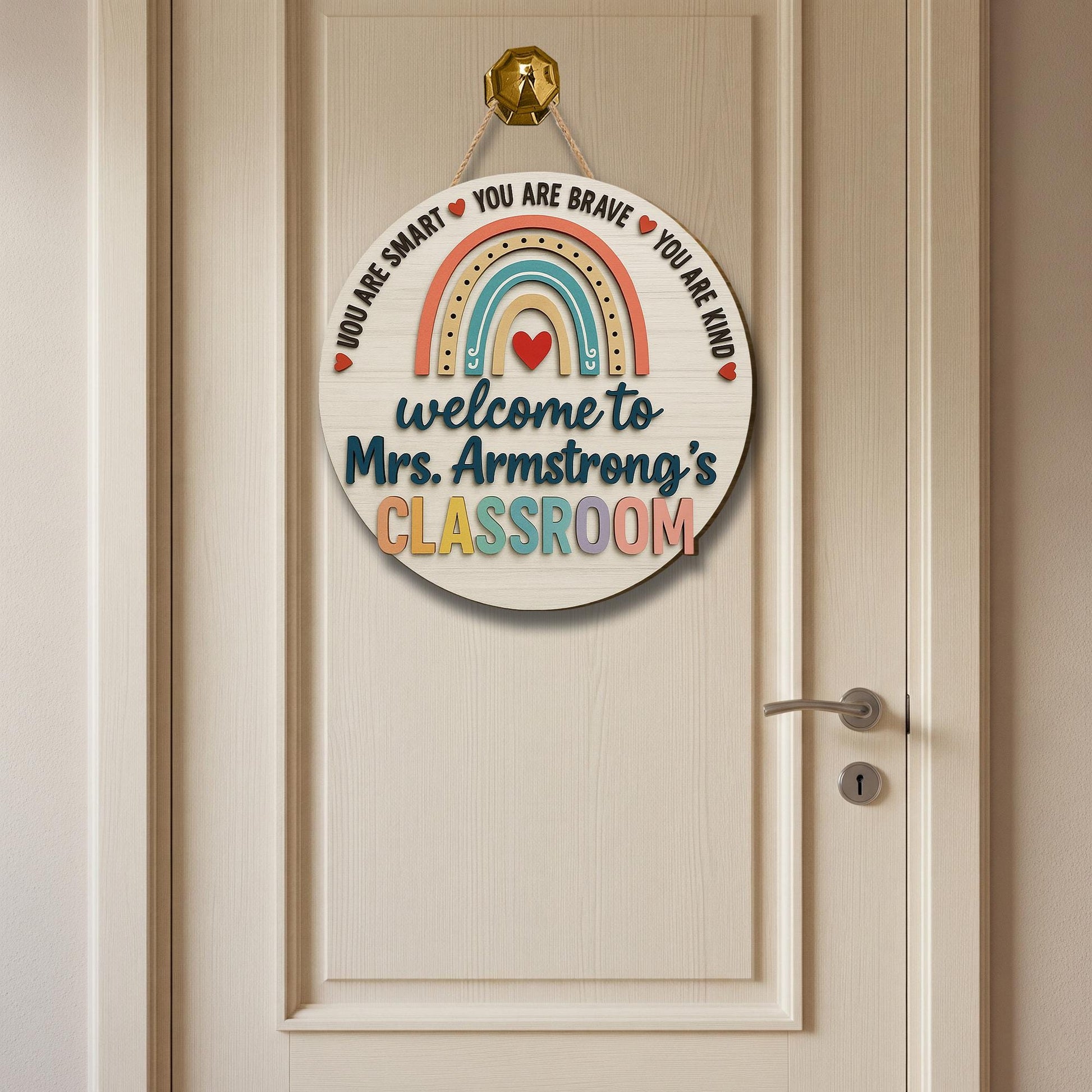 Welcome Classroom Door Sign, 3D Wooden Teacher Sign, Rainbow Back to School Decor, Custom Name Classroom Hanger, Teacher Gift Idea