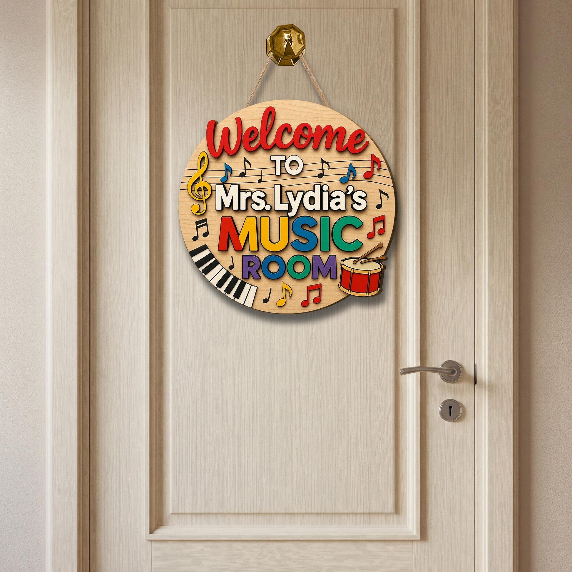 Welcome to Music Room Sign, 3D Wooden Teacher Door Hanger, Custom Classroom Decor, Music Teacher Gift, Piano Drum Note Wall Art