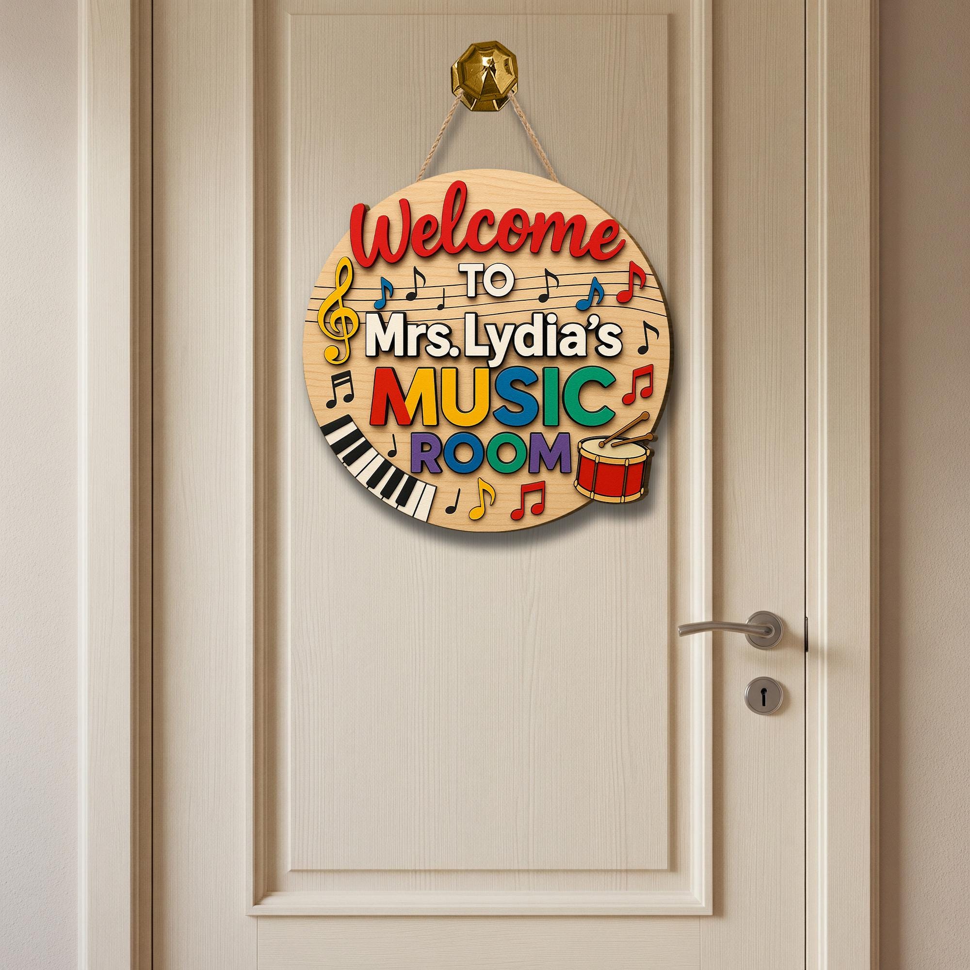 Welcome to Music Room Sign, 3D Wooden Teacher Door Hanger, Custom Classroom Decor, Music Teacher Gift, Piano Drum Note Wall Art