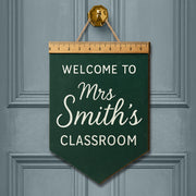 Welcome to Classroom Wooden Sign, Teacher Door Hanger with Ruler Accent, Custom Name Back to School Decor, Rustic Classroom Sign