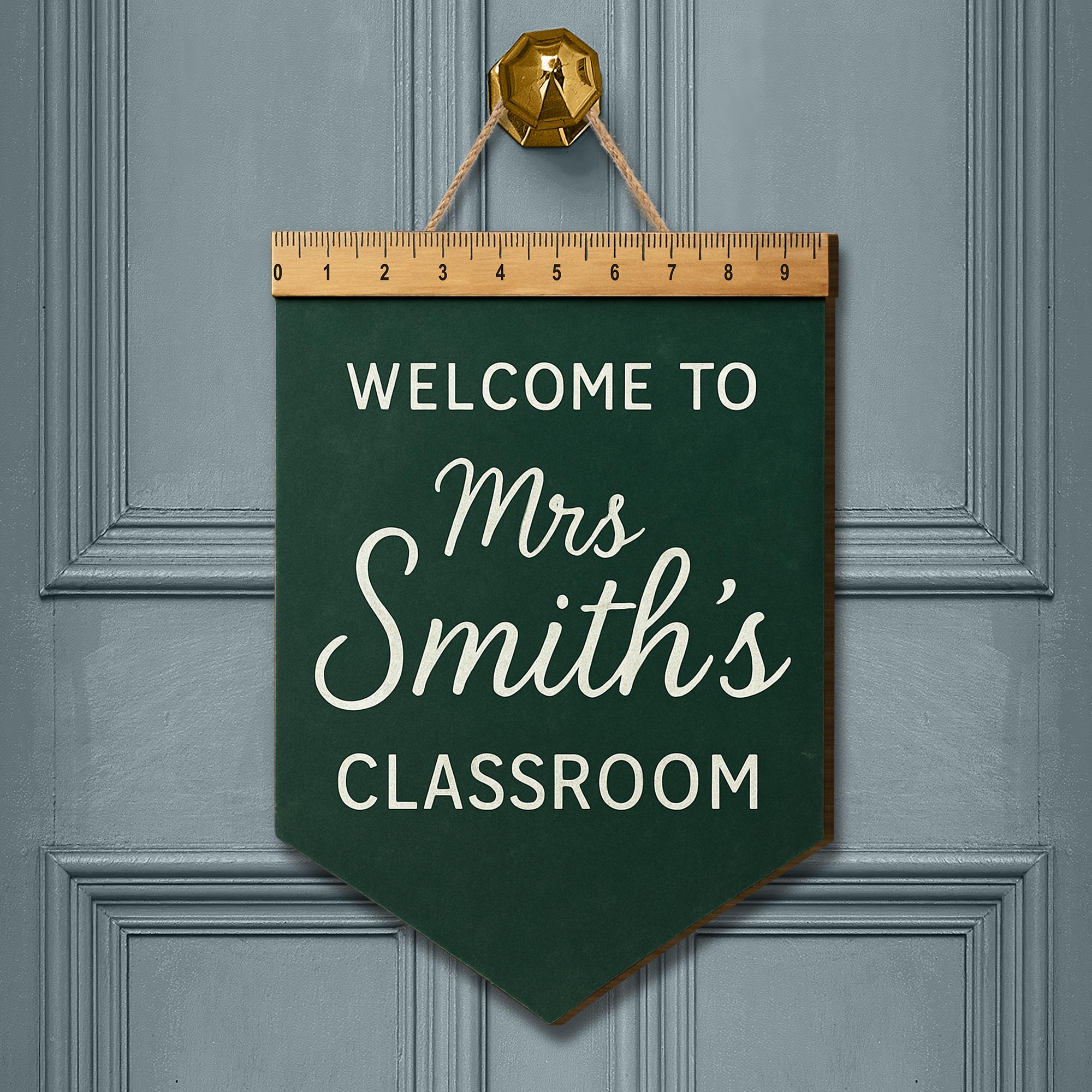 Welcome to Classroom Wooden Sign, Teacher Door Hanger with Ruler Accent, Custom Name Back to School Decor, Rustic Classroom Sign