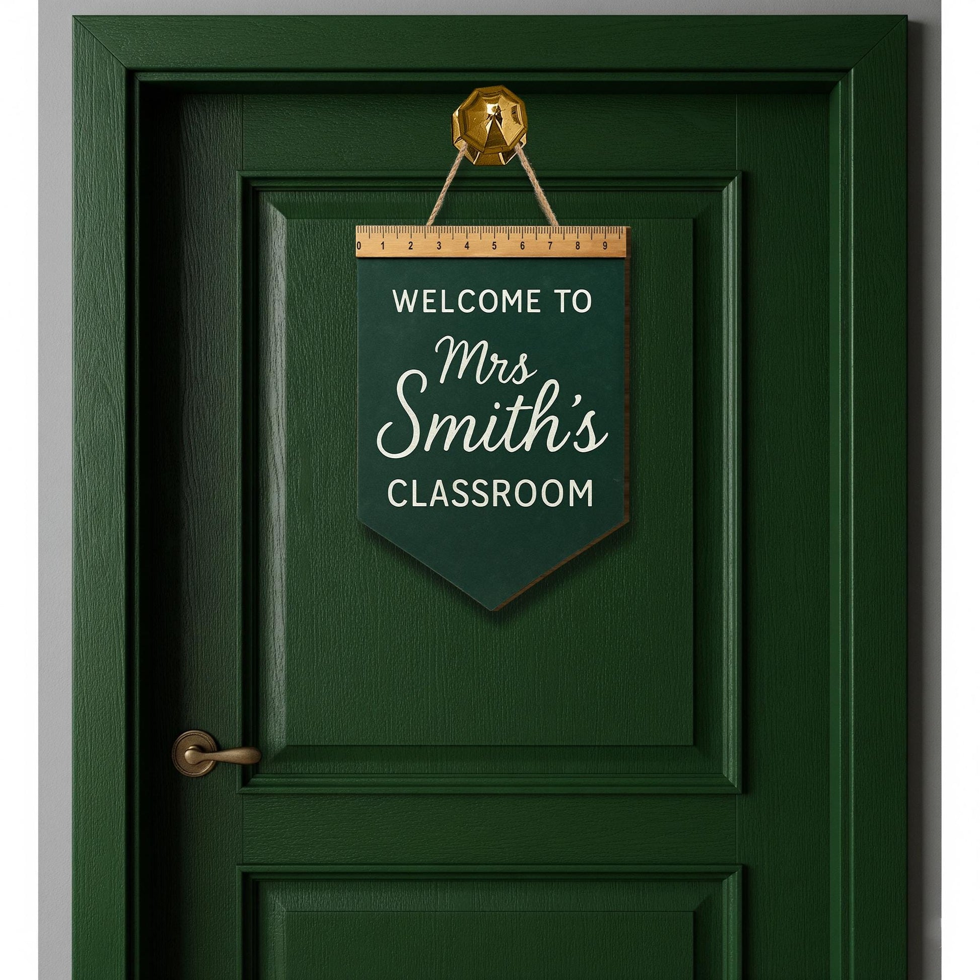 Welcome to Classroom Wooden Sign, Teacher Door Hanger with Ruler Accent, Custom Name Back to School Decor, Rustic Classroom Sign