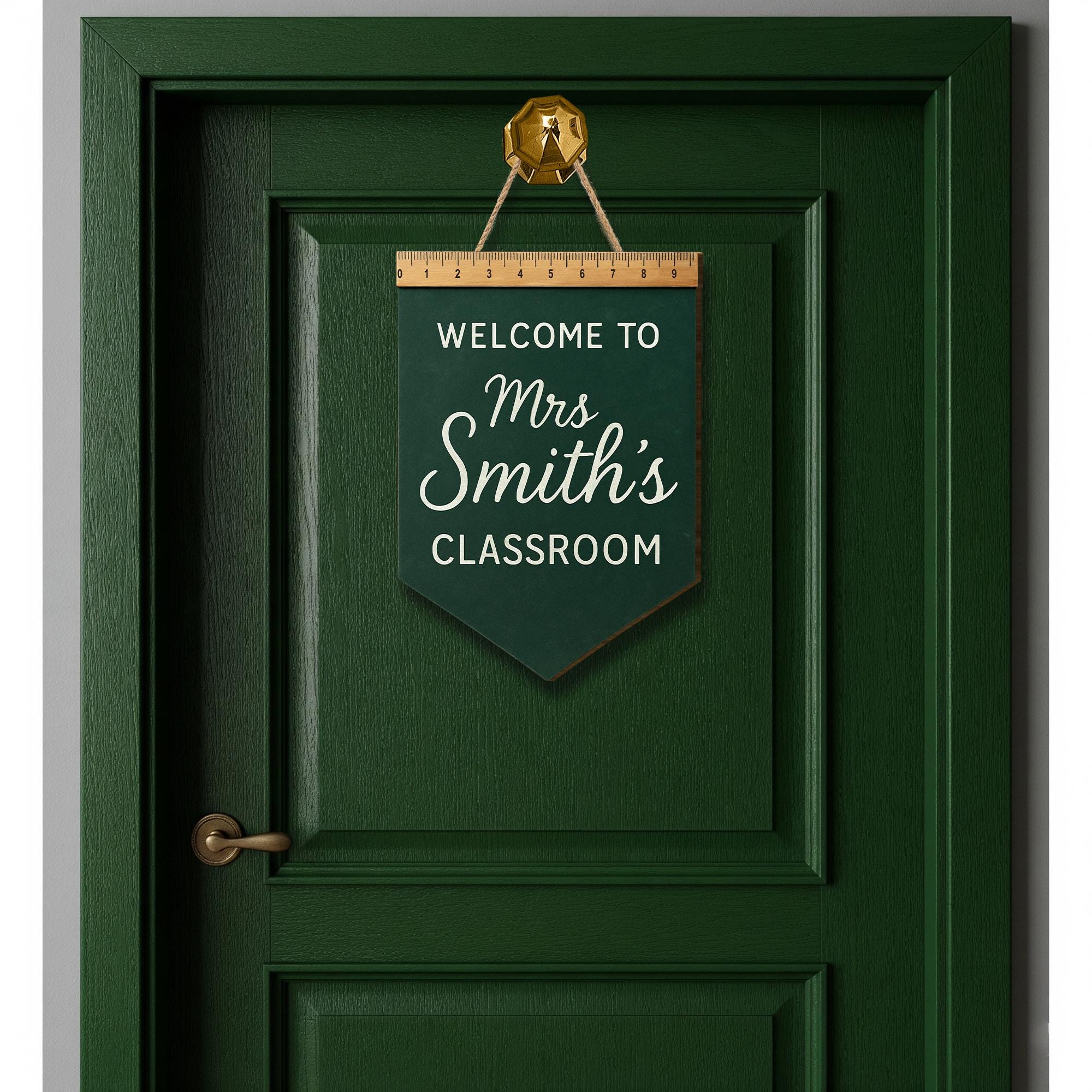 Welcome to Classroom Wooden Sign, Teacher Door Hanger with Ruler Accent, Custom Name Back to School Decor, Rustic Classroom Sign