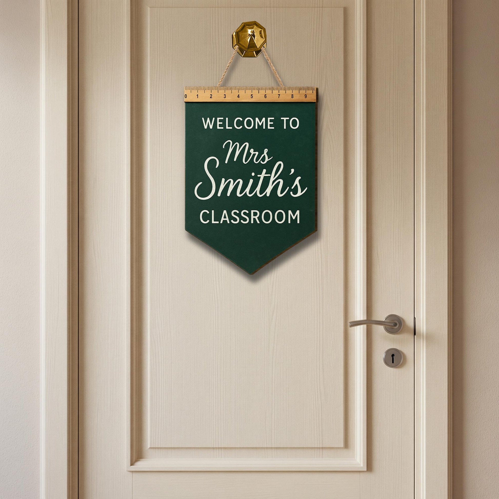 Welcome to Classroom Wooden Sign, Teacher Door Hanger with Ruler Accent, Custom Name Back to School Decor, Rustic Classroom Sign