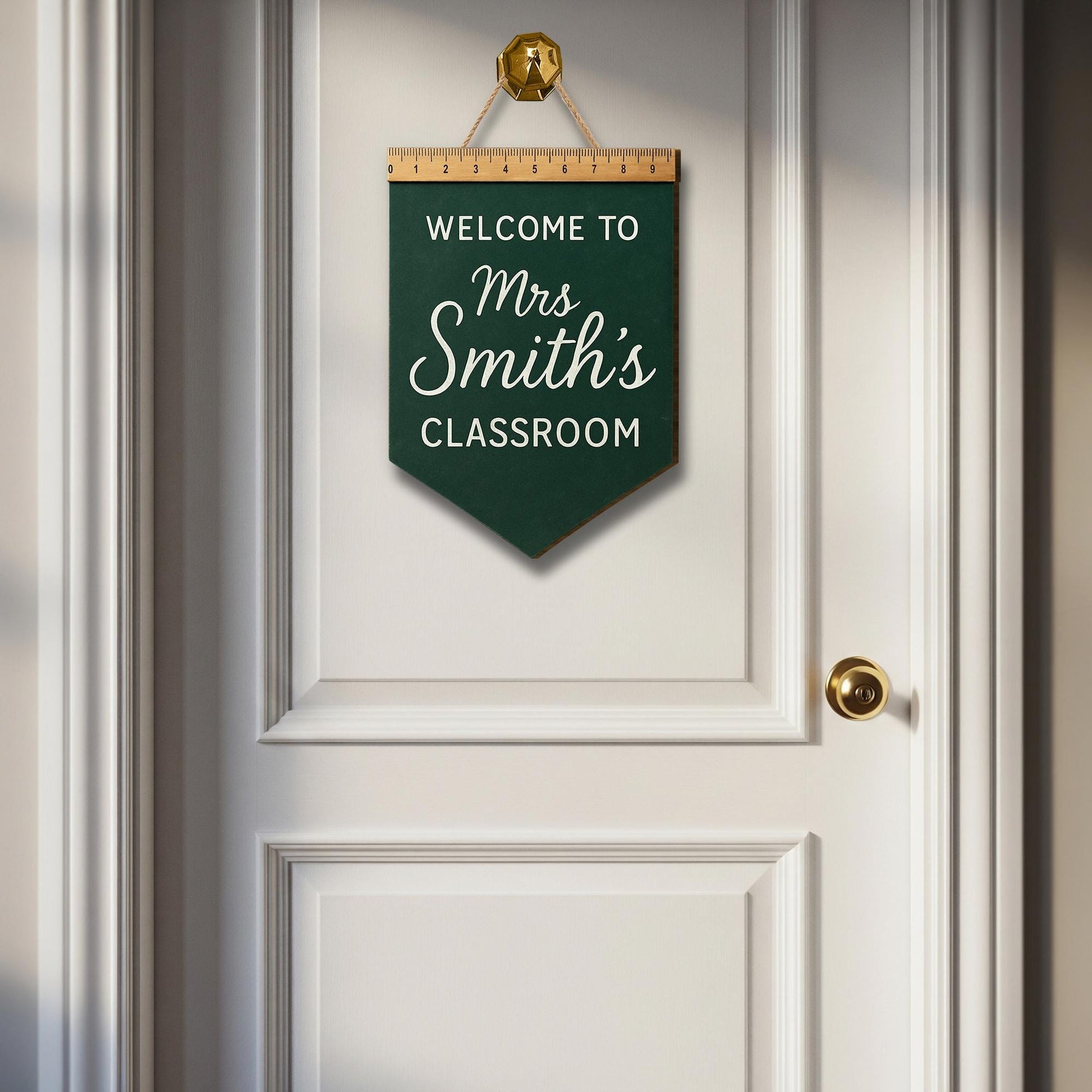 Welcome to Classroom Wooden Sign, Teacher Door Hanger with Ruler Accent, Custom Name Back to School Decor, Rustic Classroom Sign