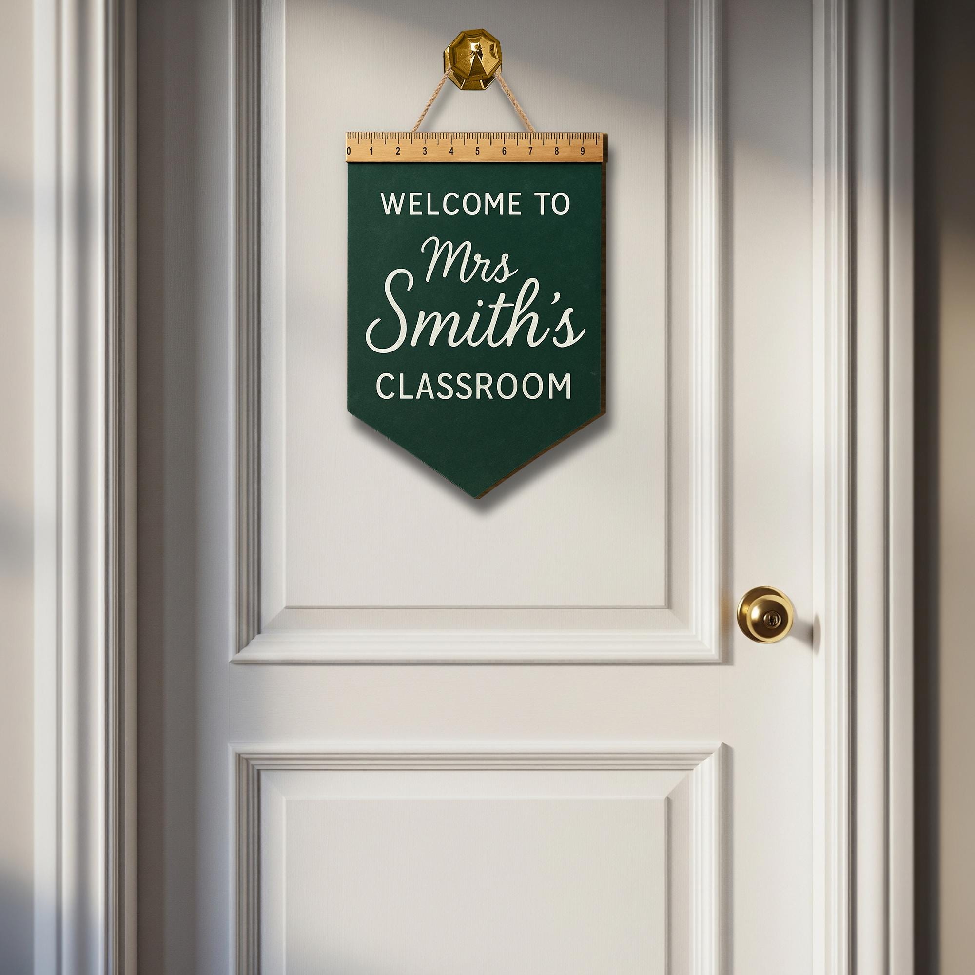 Welcome to Classroom Wooden Sign, Teacher Door Hanger with Ruler Accent, Custom Name Back to School Decor, Rustic Classroom Sign