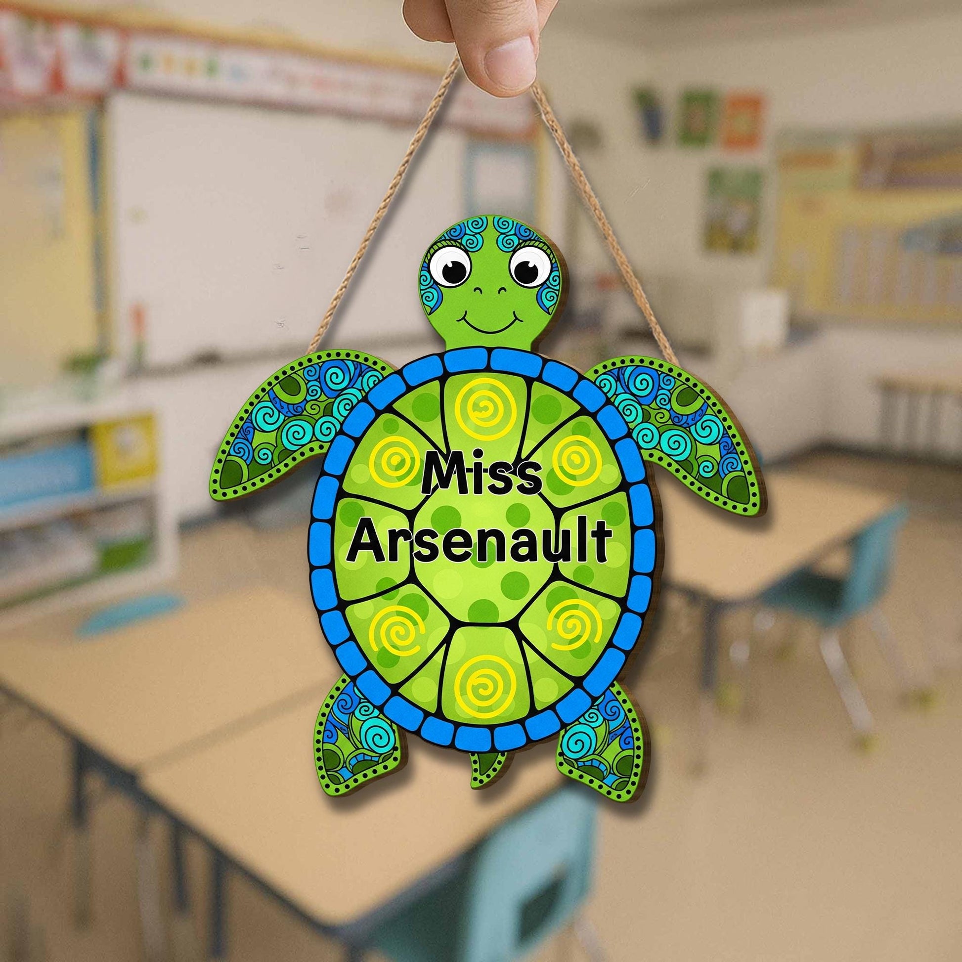 Personalized Turtle Classroom Door Sign – Custom Teacher Name Decor, Ocean Theme Teacher Gift, Back to School Door Hanger, Ocean Animal Sign