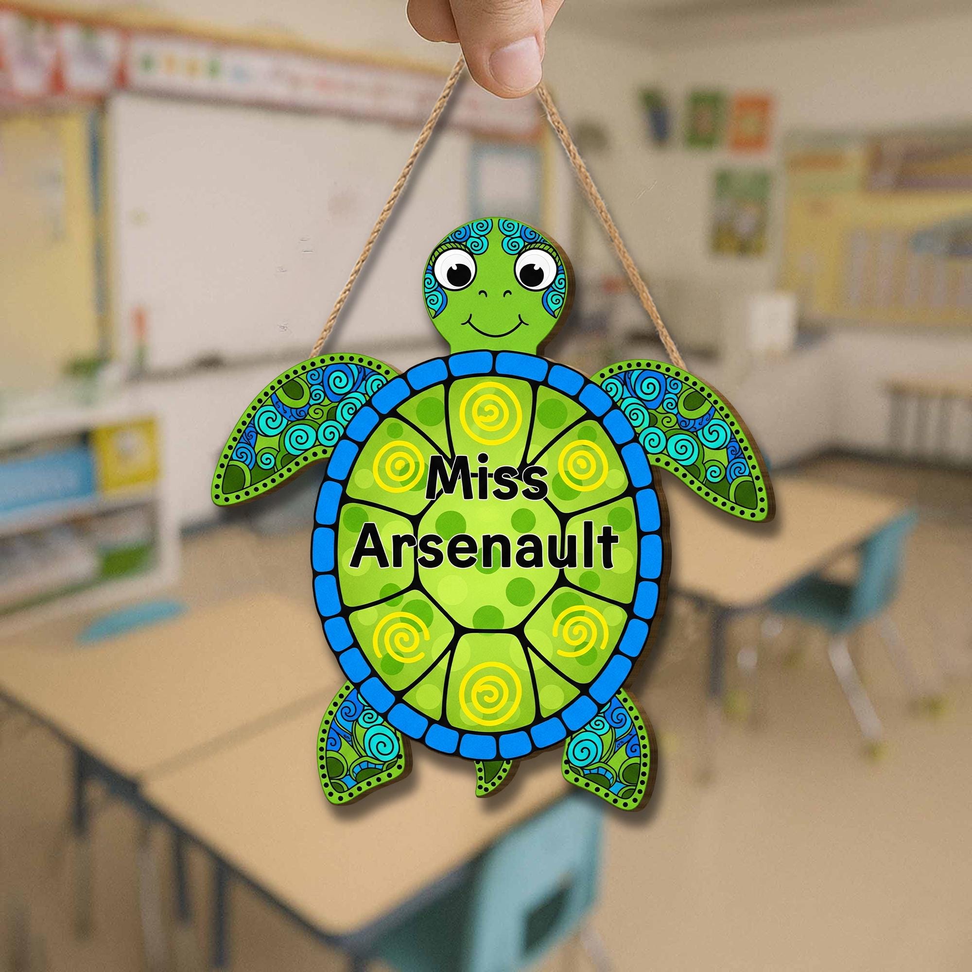 Personalized Turtle Classroom Door Sign – Custom Teacher Name Decor, Ocean Theme Teacher Gift, Back to School Door Hanger, Ocean Animal Sign