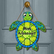 Personalized Turtle Classroom Door Sign – Custom Teacher Name Decor, Ocean Theme Teacher Gift, Back to School Door Hanger, Ocean Animal Sign