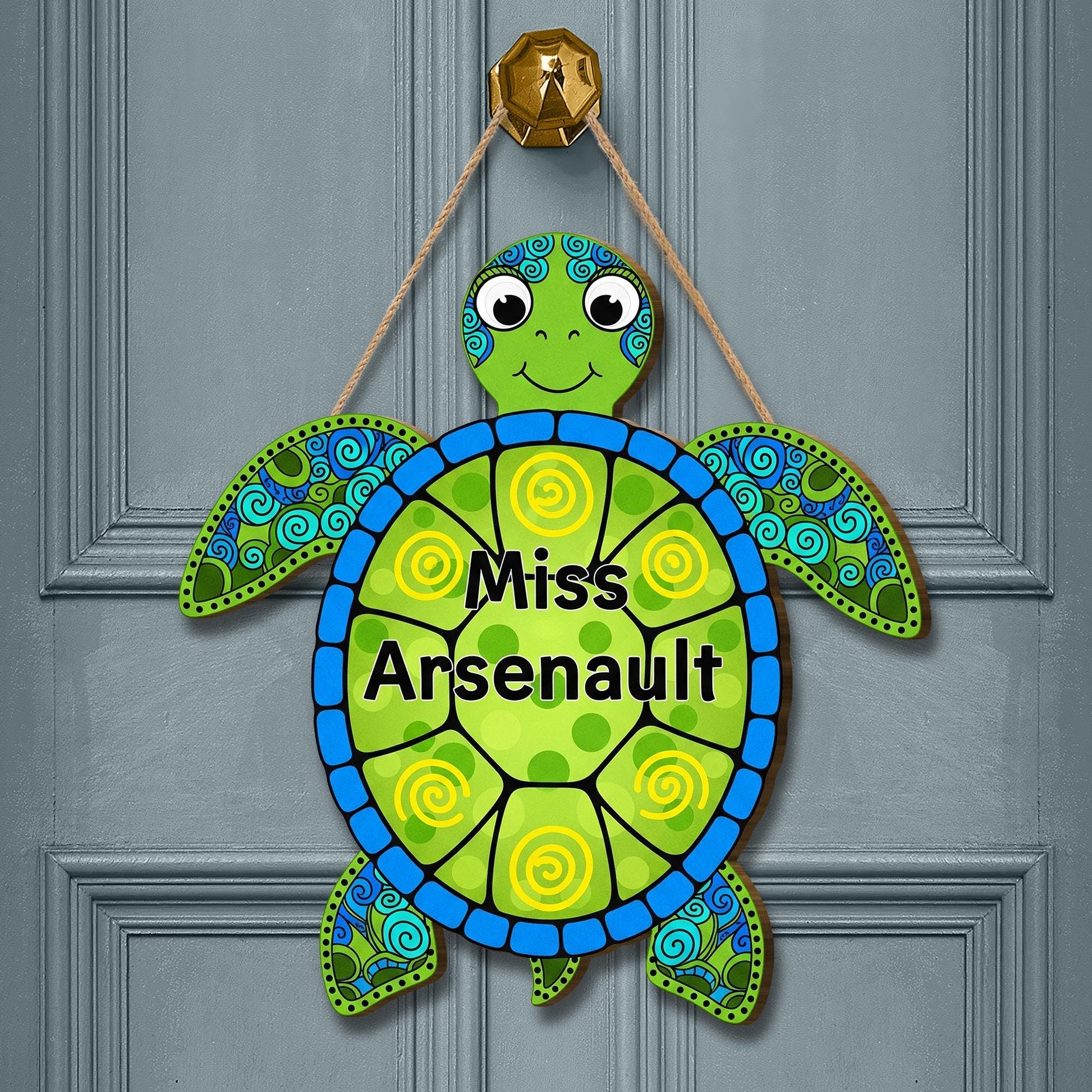 Personalized Turtle Classroom Door Sign – Custom Teacher Name Decor, Ocean Theme Teacher Gift, Back to School Door Hanger, Ocean Animal Sign