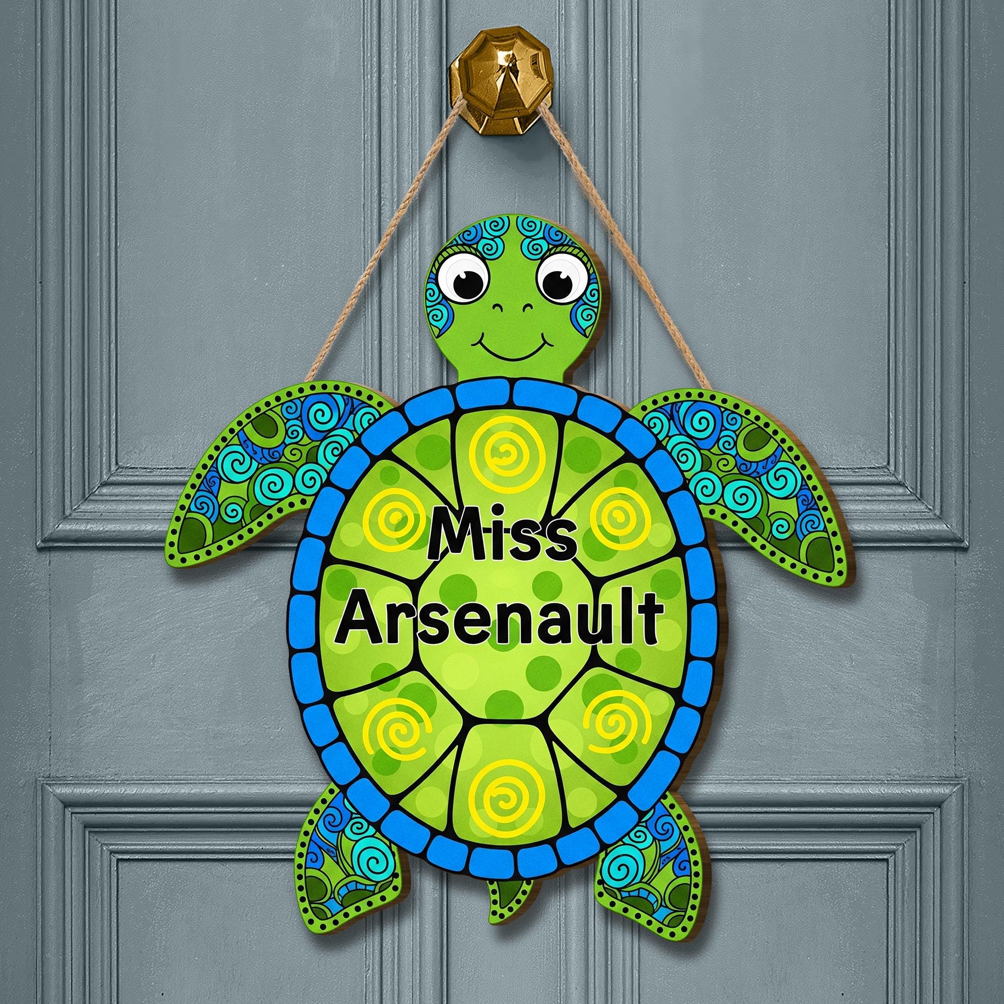 Personalized Turtle Classroom Door Sign – Custom Teacher Name Decor, Ocean Theme Teacher Gift, Back to School Door Hanger, Ocean Animal Sign