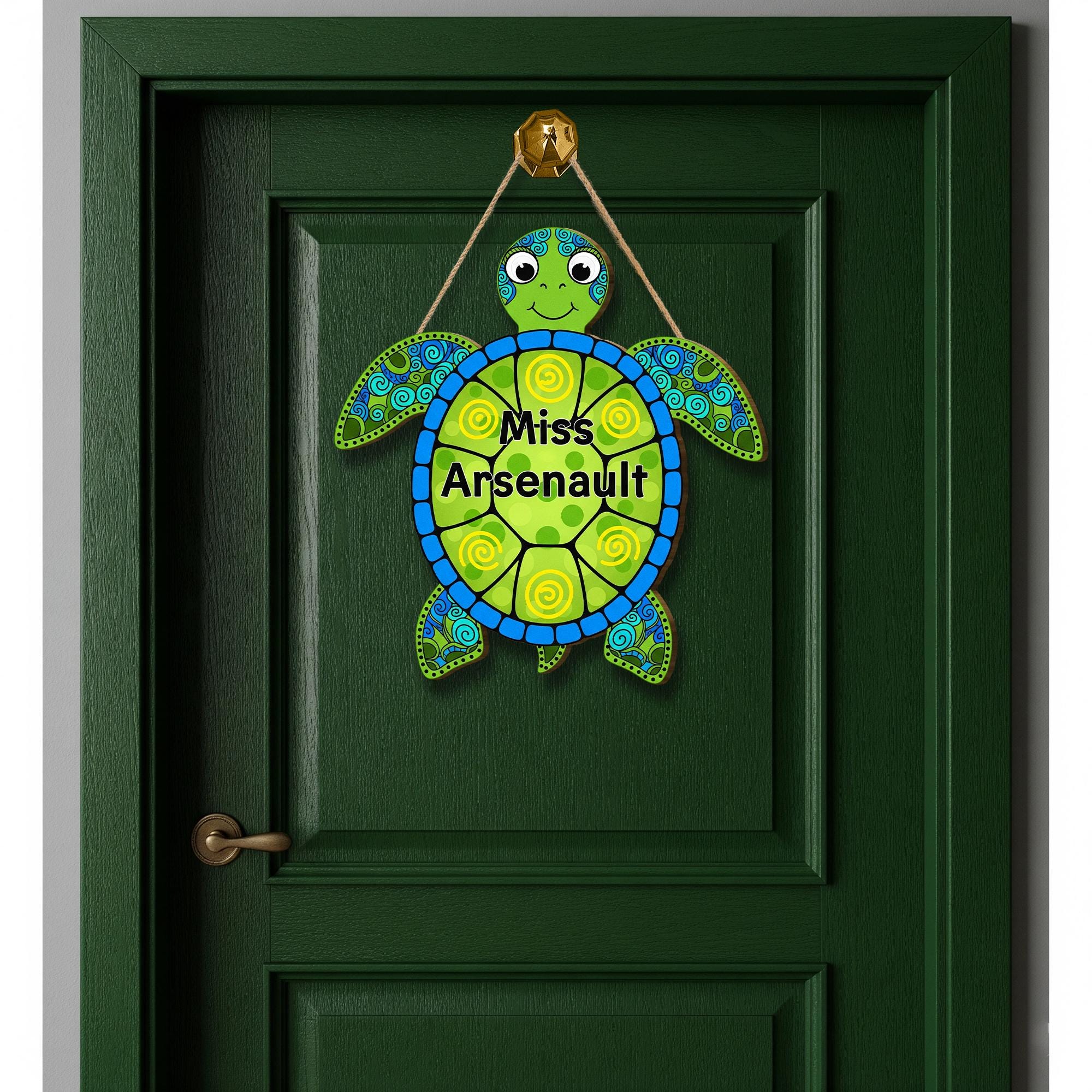 Personalized Turtle Classroom Door Sign – Custom Teacher Name Decor, Ocean Theme Teacher Gift, Back to School Door Hanger, Ocean Animal Sign