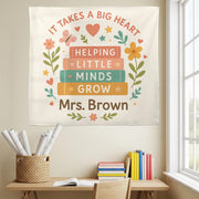 Personalized Teacher Tapestry, Helping Little Minds Grow Wall Art, Custom Classroom Decor, Teacher Appreciation Gift, Name Banner