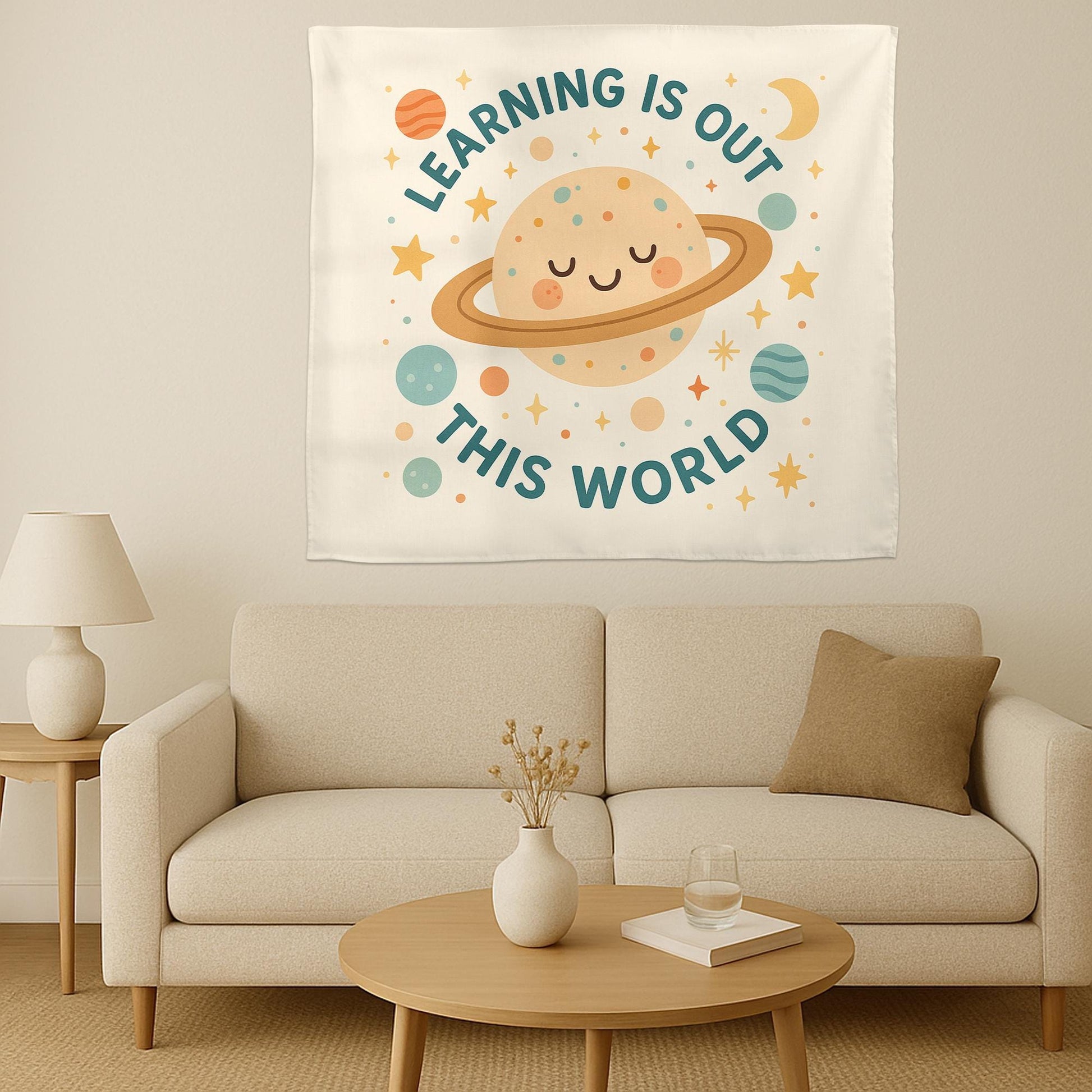 Learning Is Out of This World Tapestry, Space Classroom Wall Decor, Planet Teacher Banner, Cute Outer Space School Wall Art