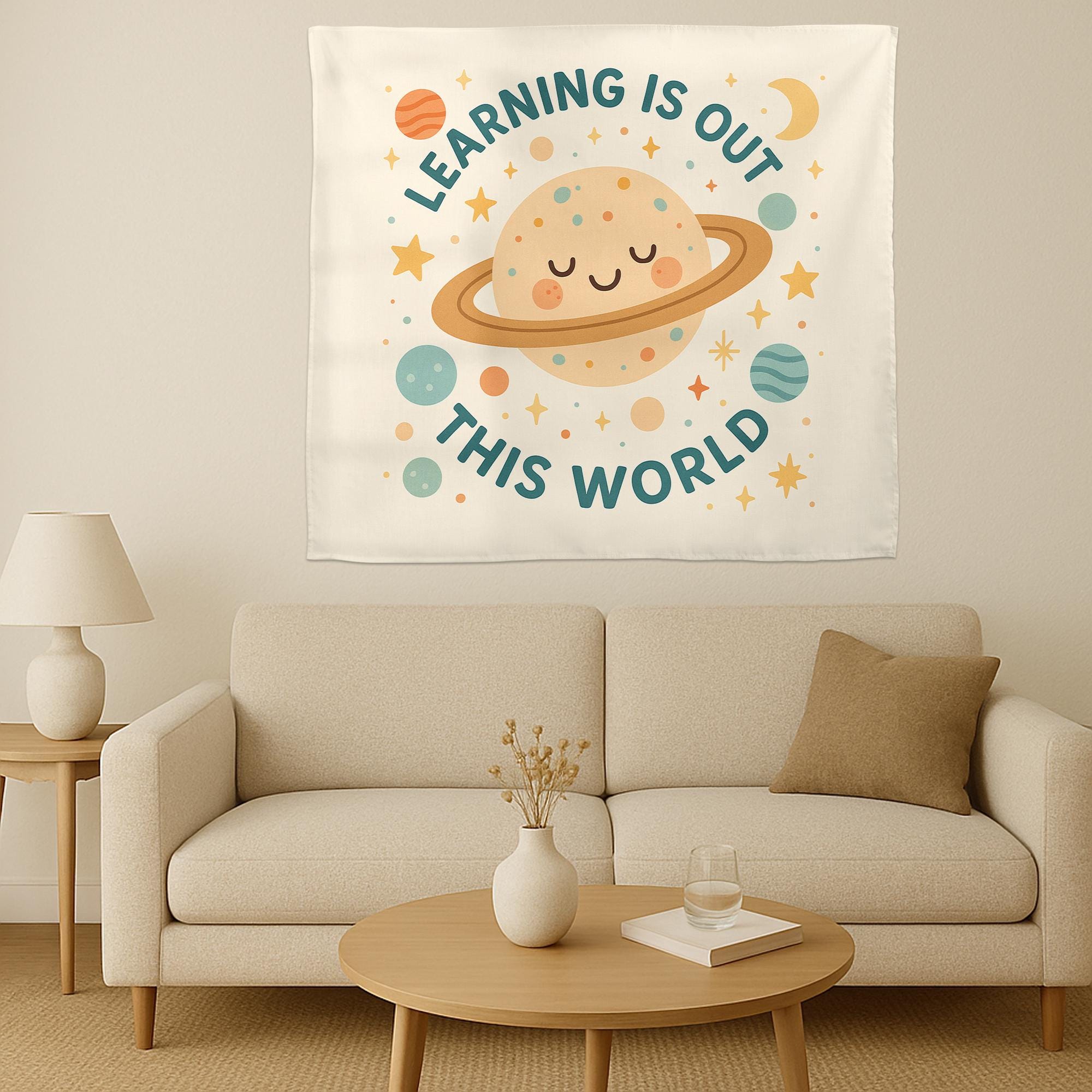 Learning Is Out of This World Tapestry, Space Classroom Wall Decor, Planet Teacher Banner, Cute Outer Space School Wall Art