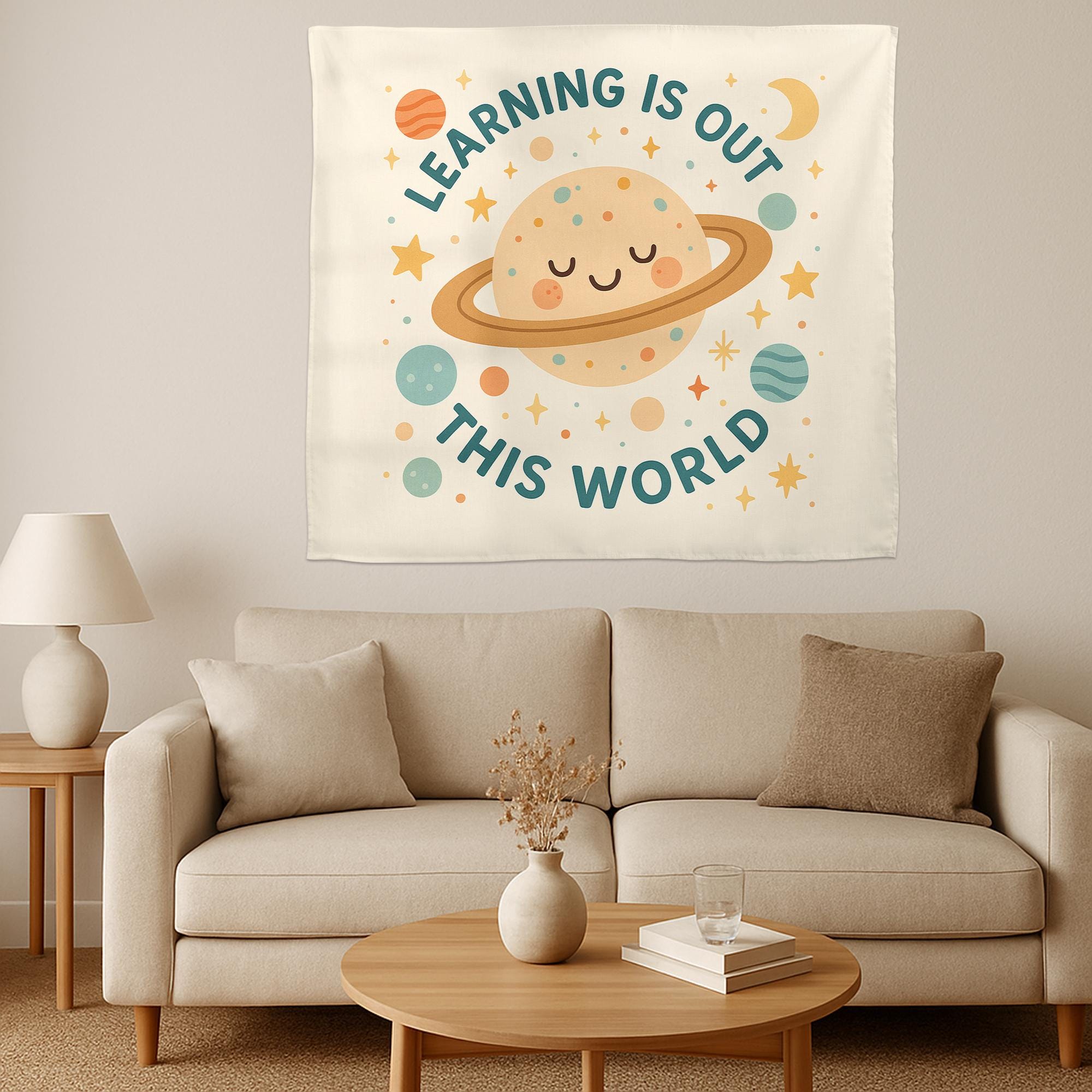 Learning Is Out of This World Tapestry, Space Classroom Wall Decor, Planet Teacher Banner, Cute Outer Space School Wall Art