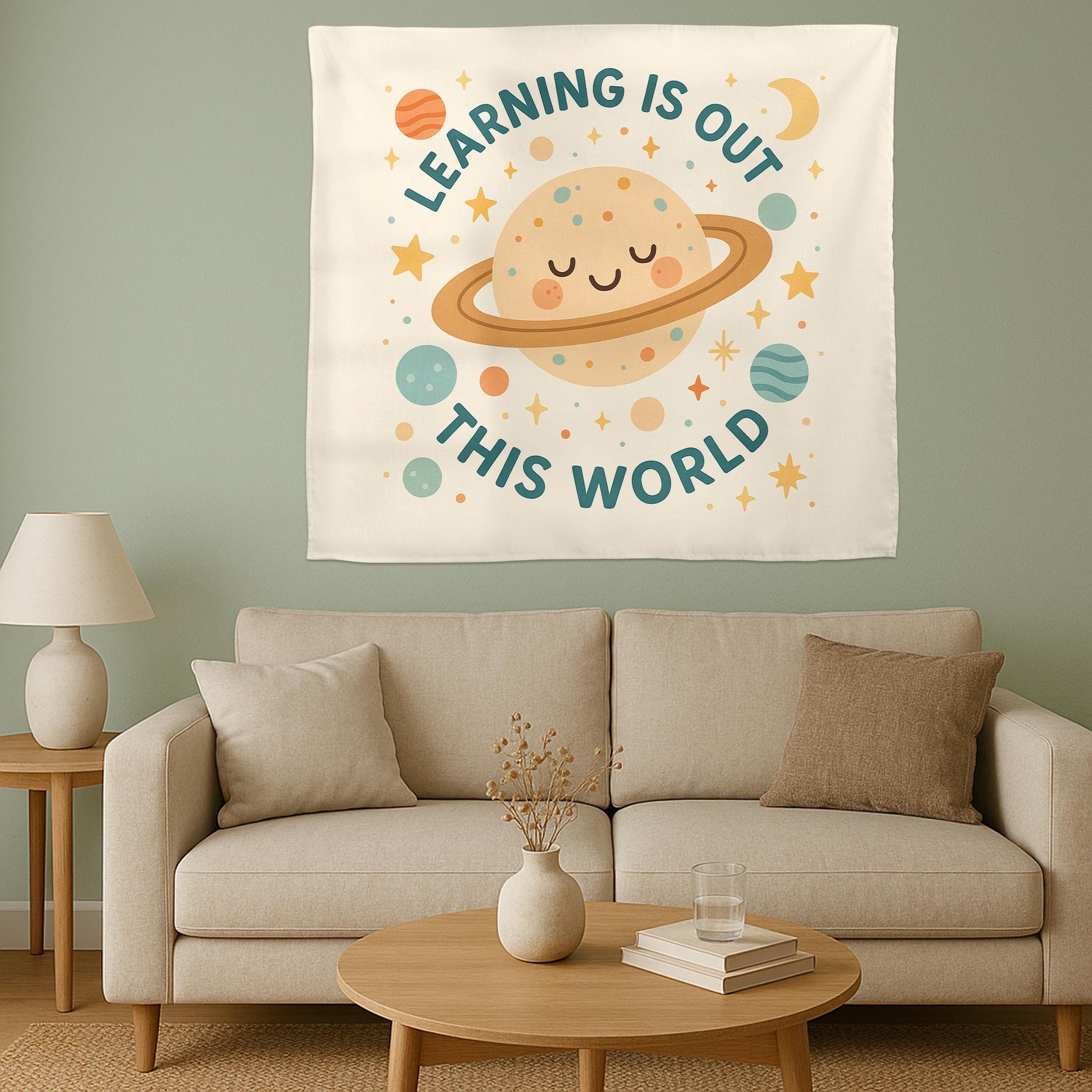 Learning Is Out of This World Tapestry, Space Classroom Wall Decor, Planet Teacher Banner, Cute Outer Space School Wall Art