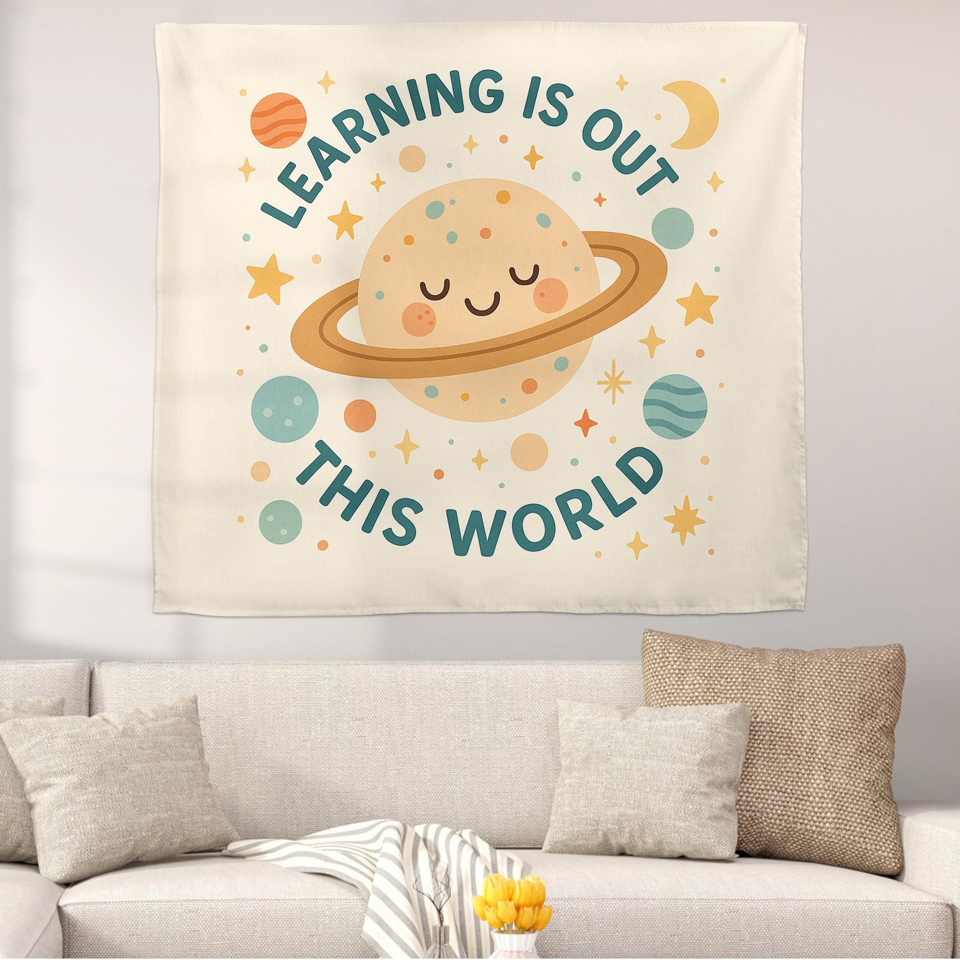Learning Is Out of This World Tapestry, Space Classroom Wall Decor, Planet Teacher Banner, Cute Outer Space School Wall Art