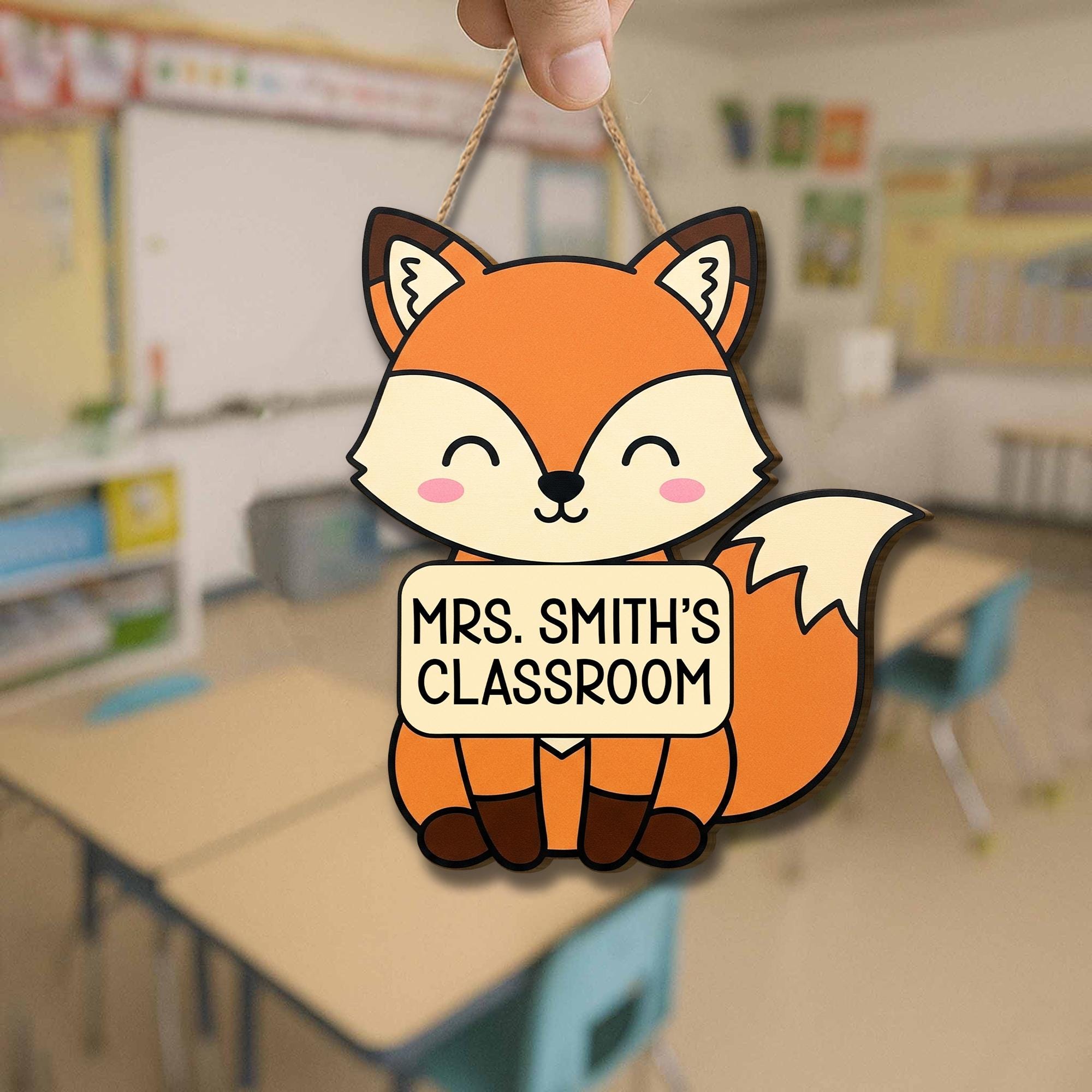 Personalized Fox Classroom Door Sign – Cute Teacher Name Sign, Woodland Animal Decor, Back to School Gift, Custom Teacher Hanger, Fox Sign
