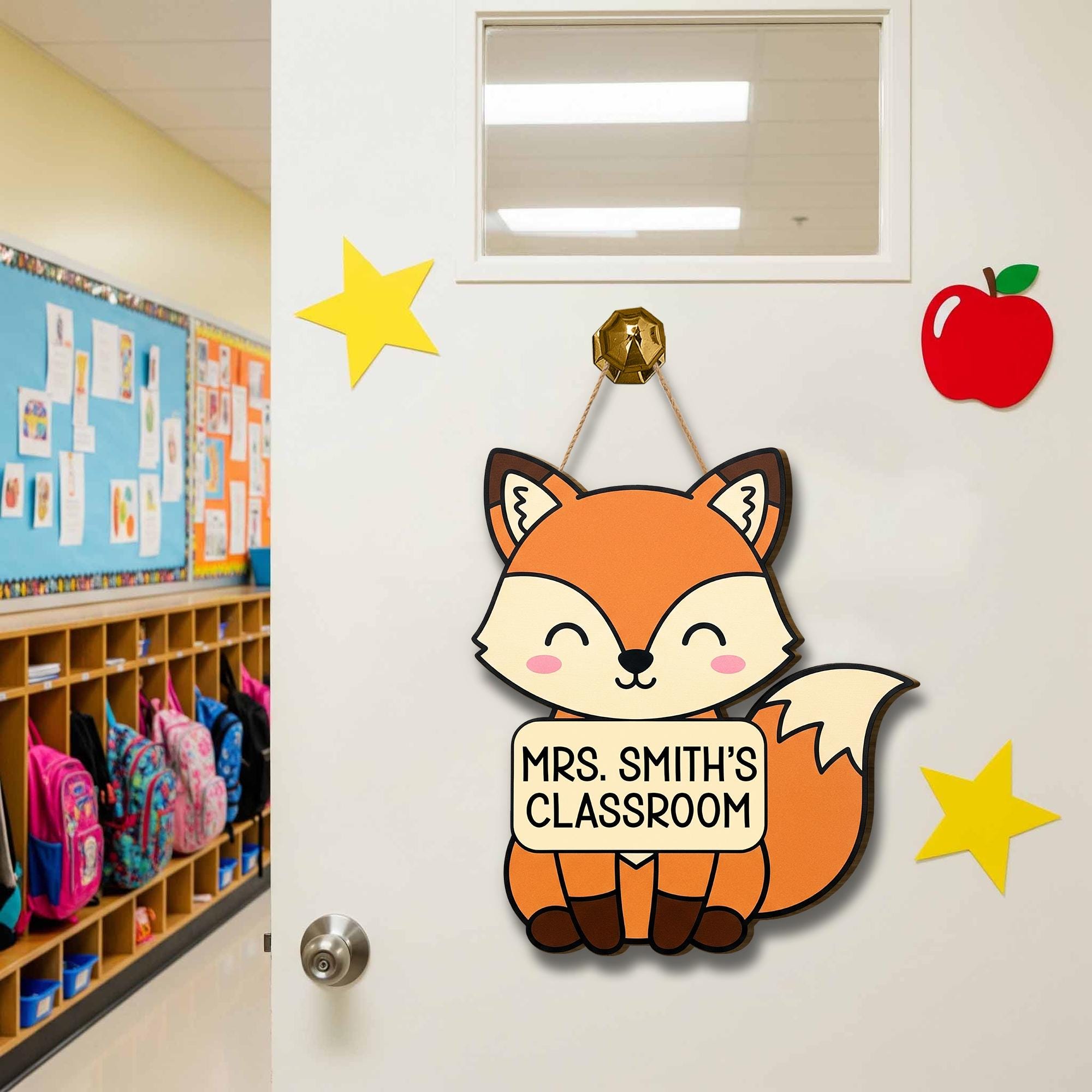 Personalized Fox Classroom Door Sign – Cute Teacher Name Sign, Woodland Animal Decor, Back to School Gift, Custom Teacher Hanger, Fox Sign