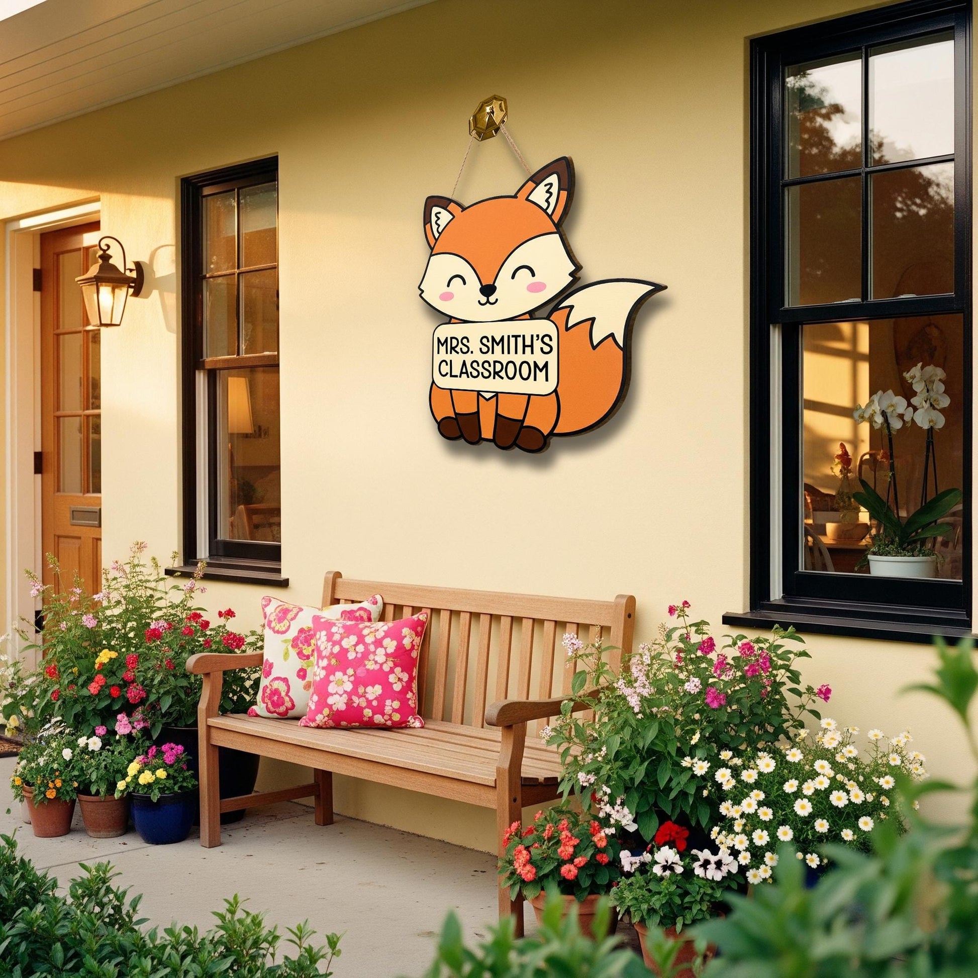 Personalized Fox Classroom Door Sign – Cute Teacher Name Sign, Woodland Animal Decor, Back to School Gift, Custom Teacher Hanger, Fox Sign