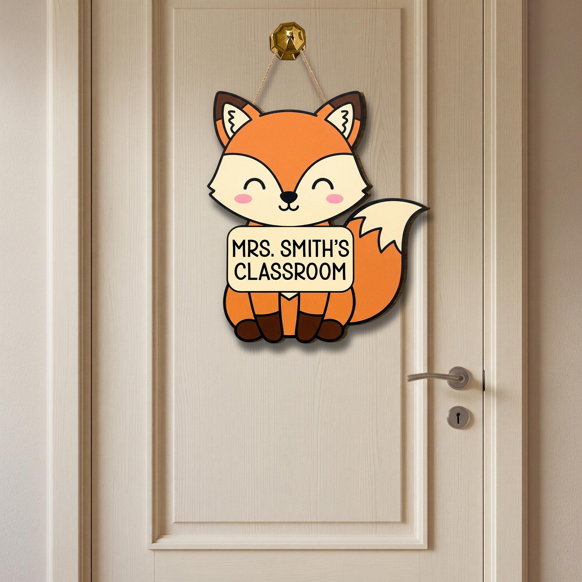 Personalized Fox Classroom Door Sign – Cute Teacher Name Sign, Woodland Animal Decor, Back to School Gift, Custom Teacher Hanger, Fox Sign
