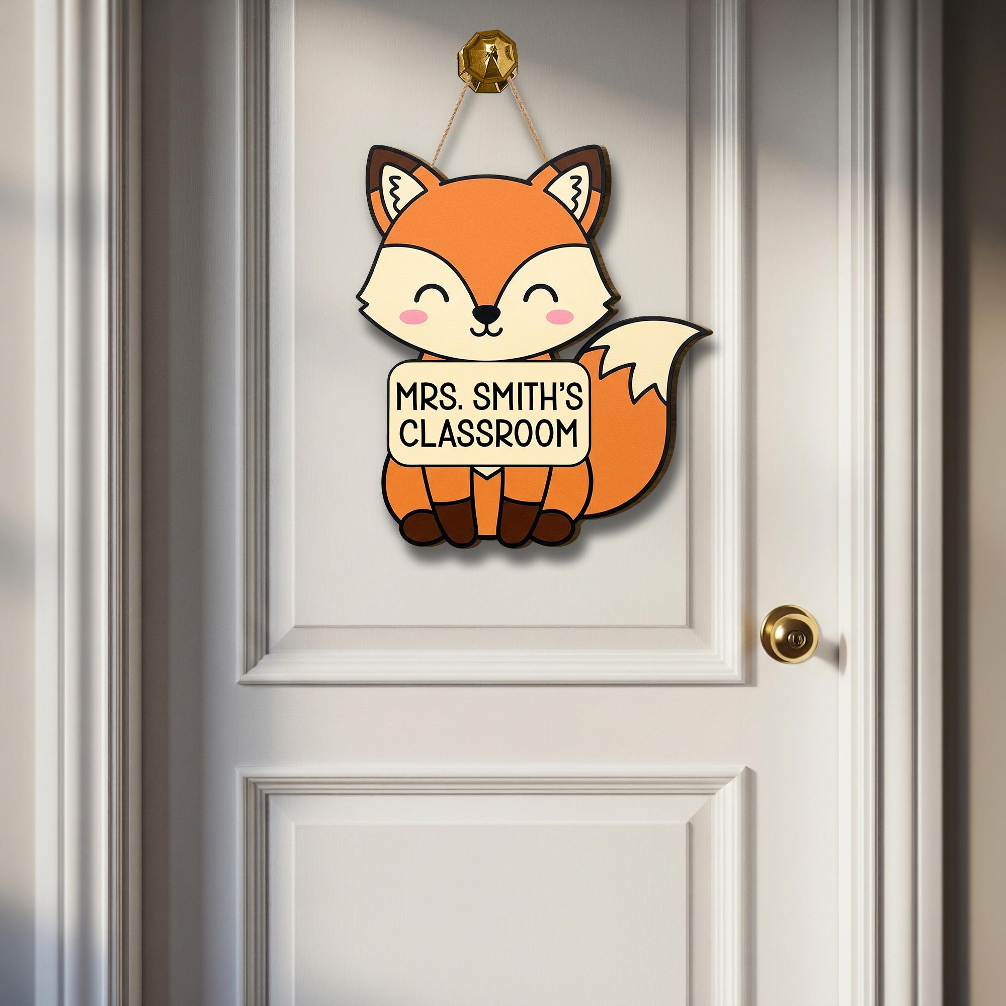 Personalized Fox Classroom Door Sign – Cute Teacher Name Sign, Woodland Animal Decor, Back to School Gift, Custom Teacher Hanger, Fox Sign