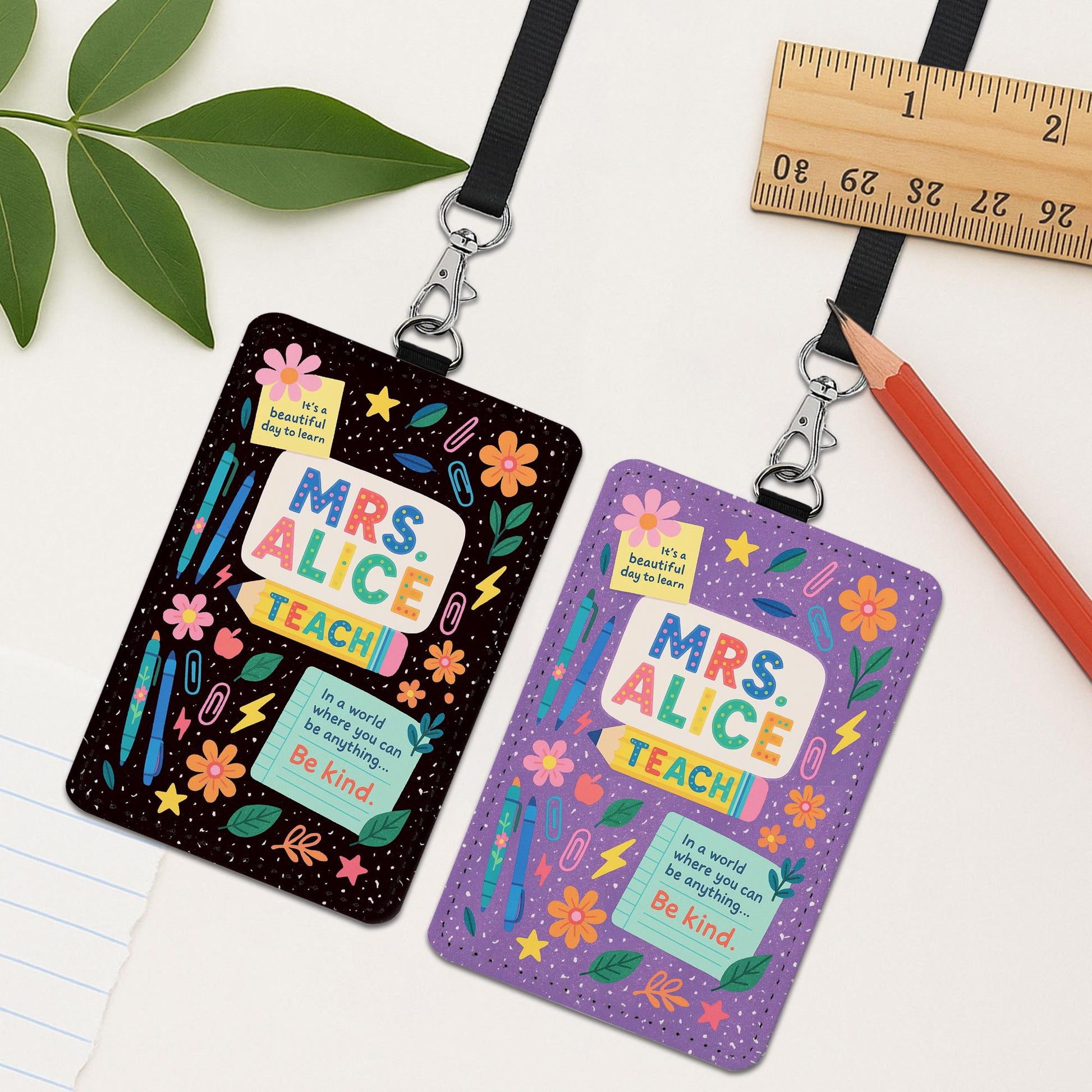 Personalized Teacher Badge Holder, Cute Classroom ID Card, Custom Name Lanyard Card, Back to School Teacher Gift, Be Kind Design