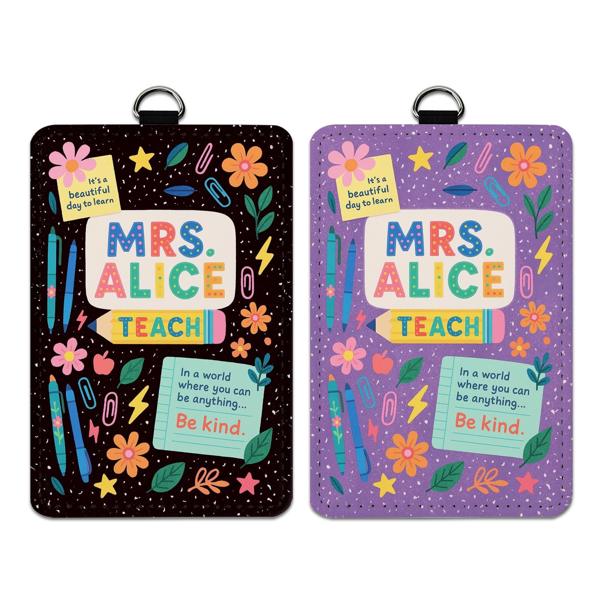 Personalized Teacher Badge Holder, Cute Classroom ID Card, Custom Name Lanyard Card, Back to School Teacher Gift, Be Kind Design