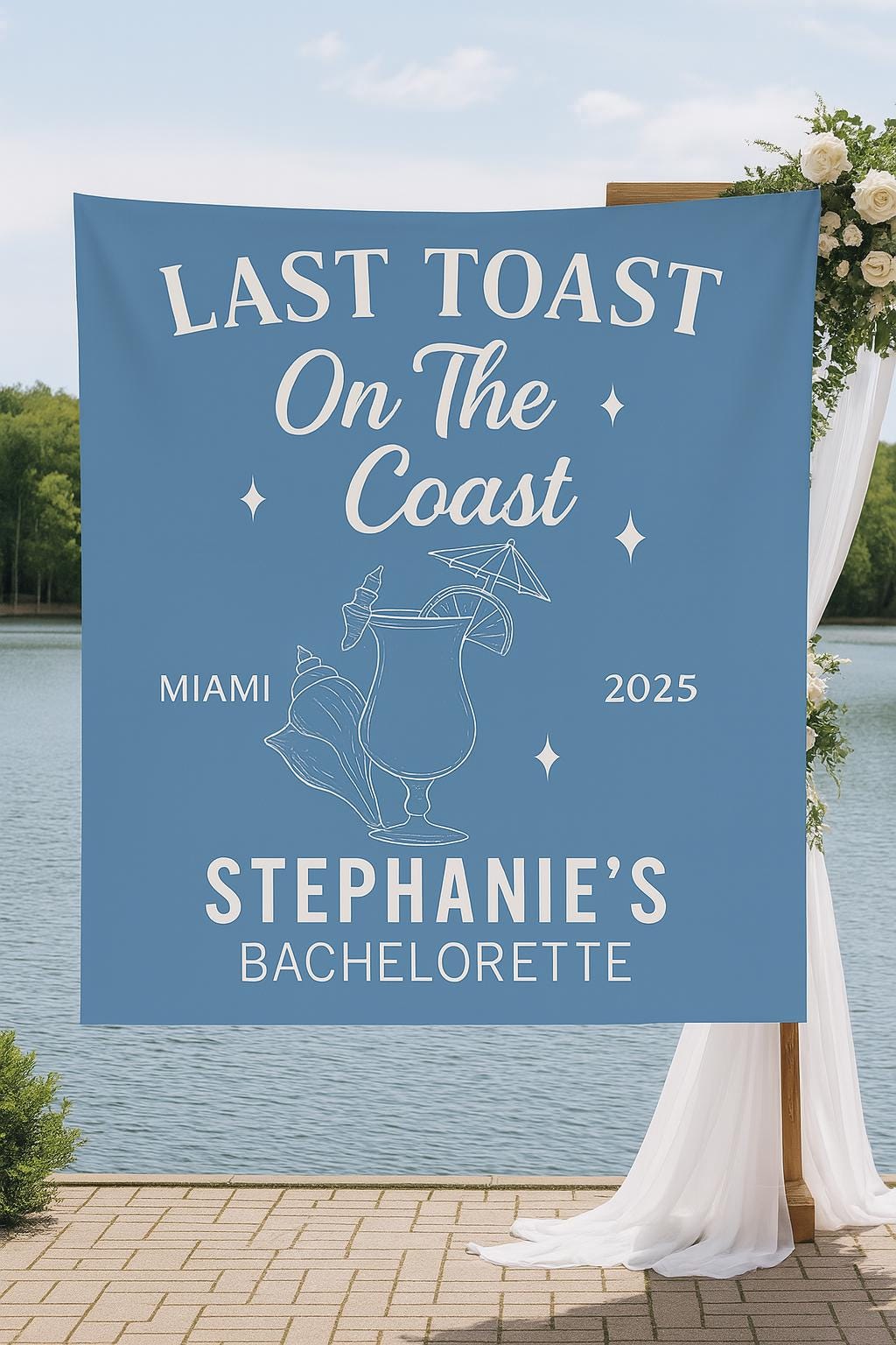Last Toast on the Coast Bachelorette Banner - Custom Beach Bachelorette Party Tapestry - Personalized Bridal Weekend Decor
