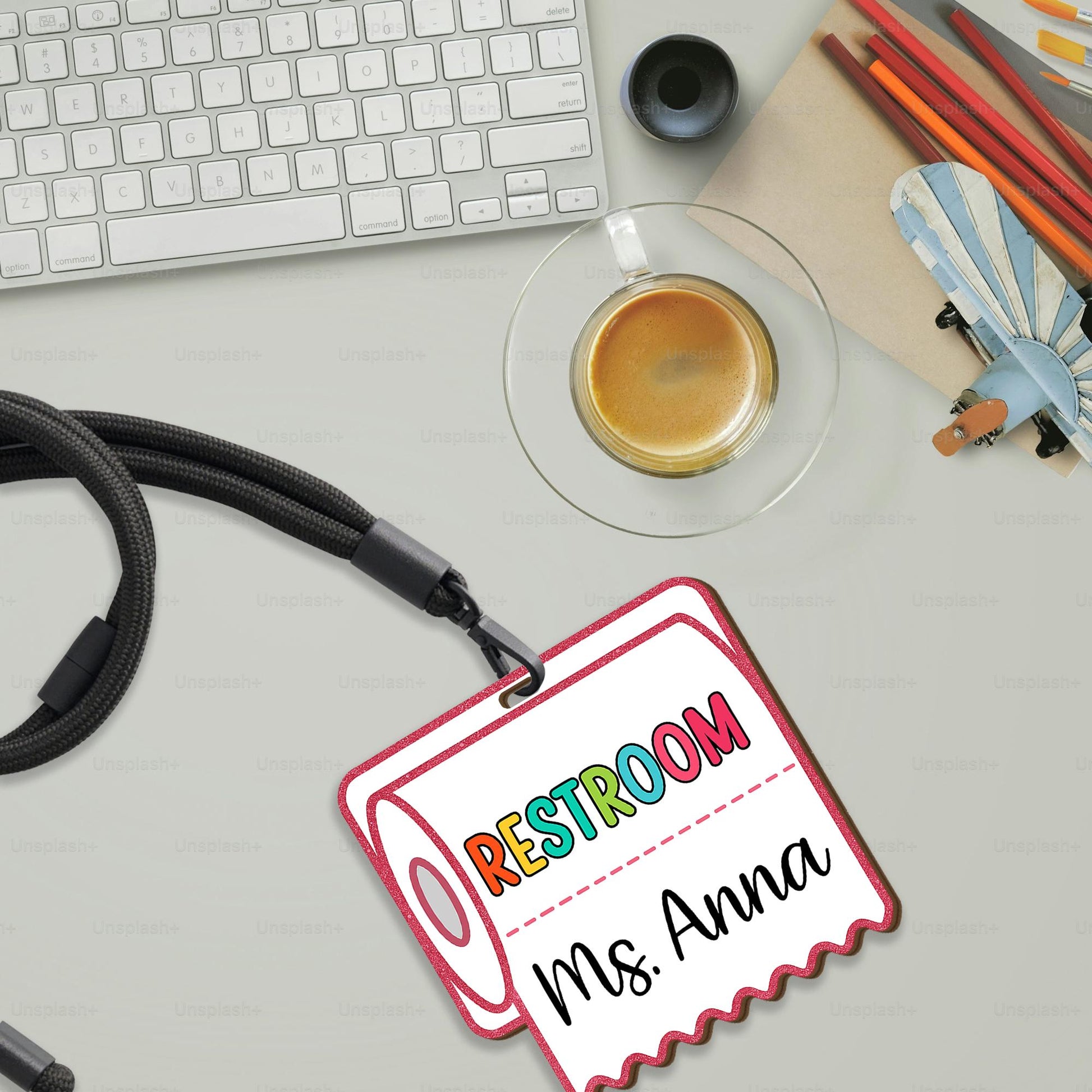 Funny Restroom Hall Pass Lanyard – Personalized Teacher Bathroom Pass, Rainbow Toilet Paper Tag, Classroom Management Tool, Rainbow Tag
