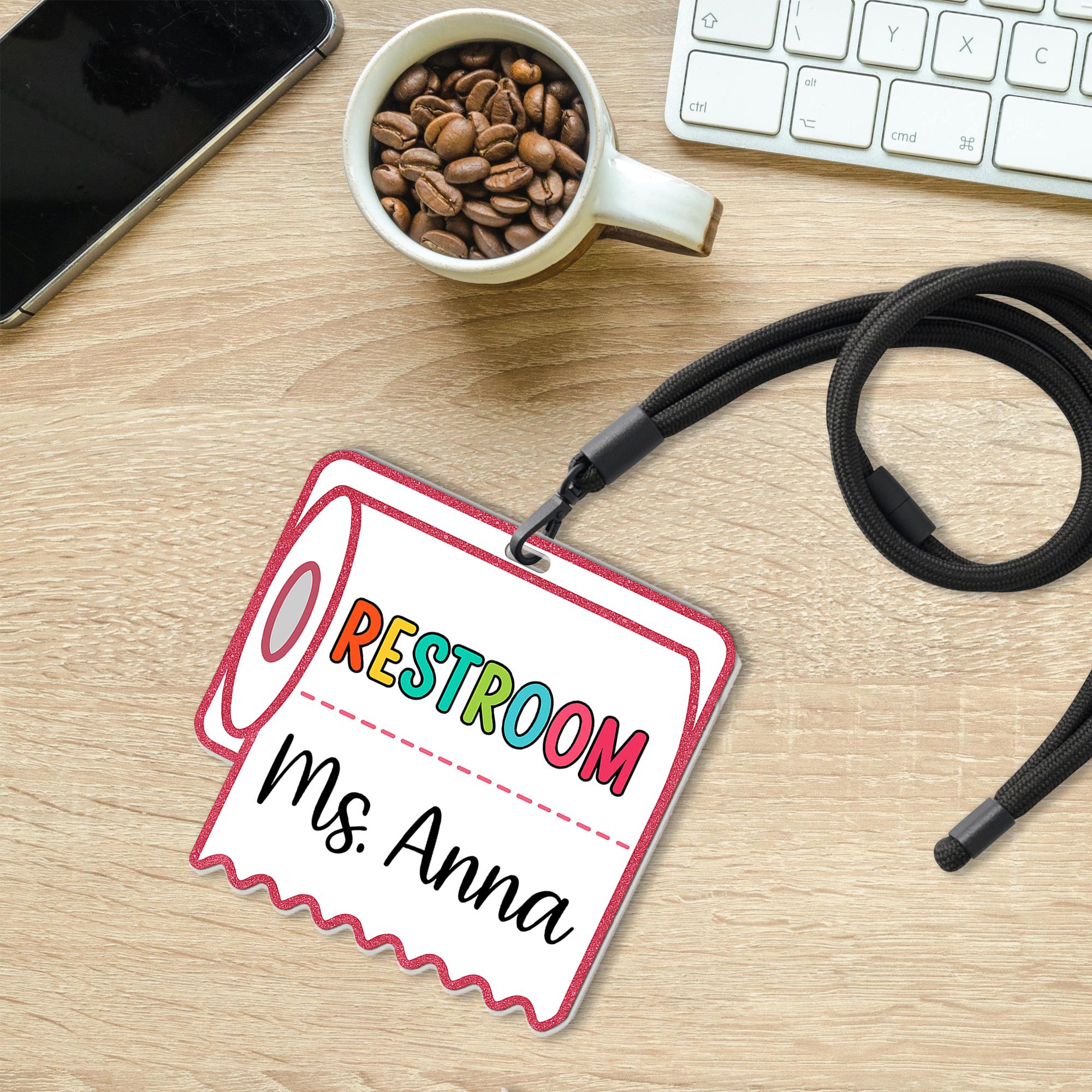 Funny Restroom Hall Pass Lanyard – Personalized Teacher Bathroom Pass, Rainbow Toilet Paper Tag, Classroom Management Tool, Rainbow Tag