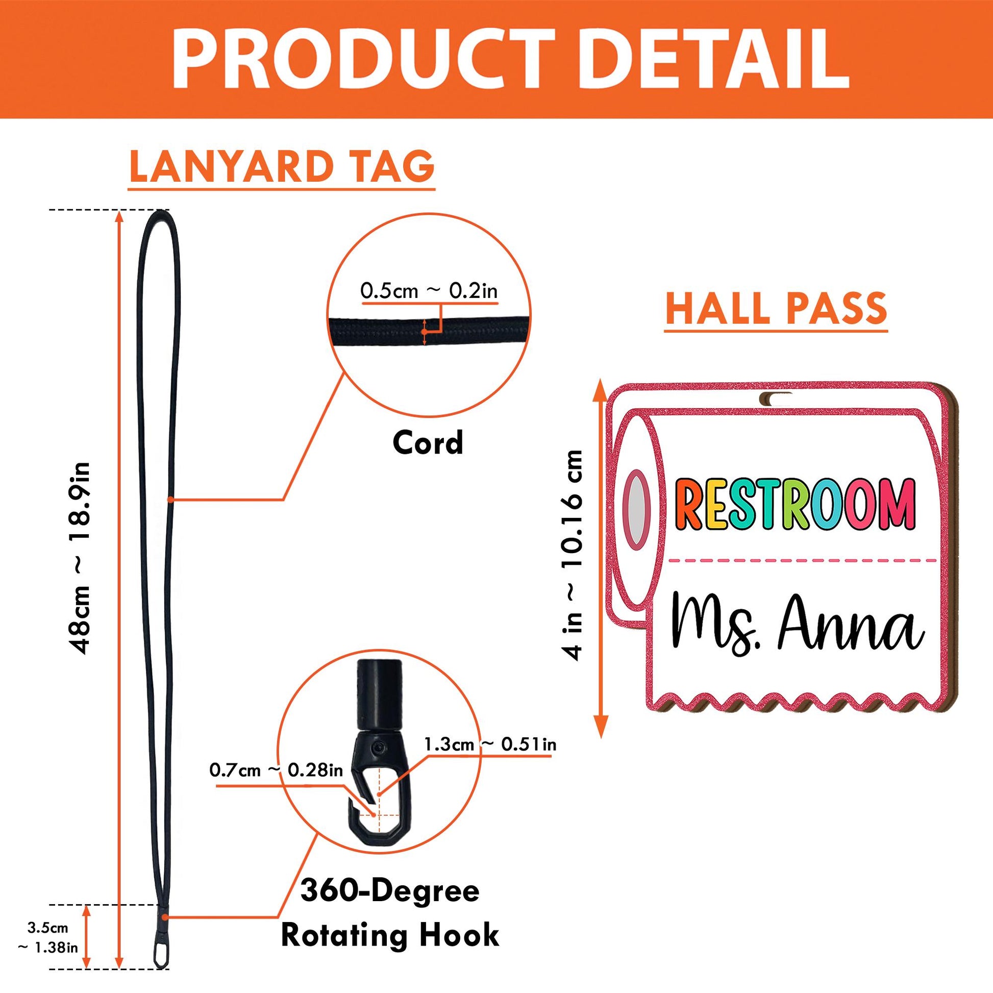 Funny Restroom Hall Pass Lanyard – Personalized Teacher Bathroom Pass, Rainbow Toilet Paper Tag, Classroom Management Tool, Rainbow Tag