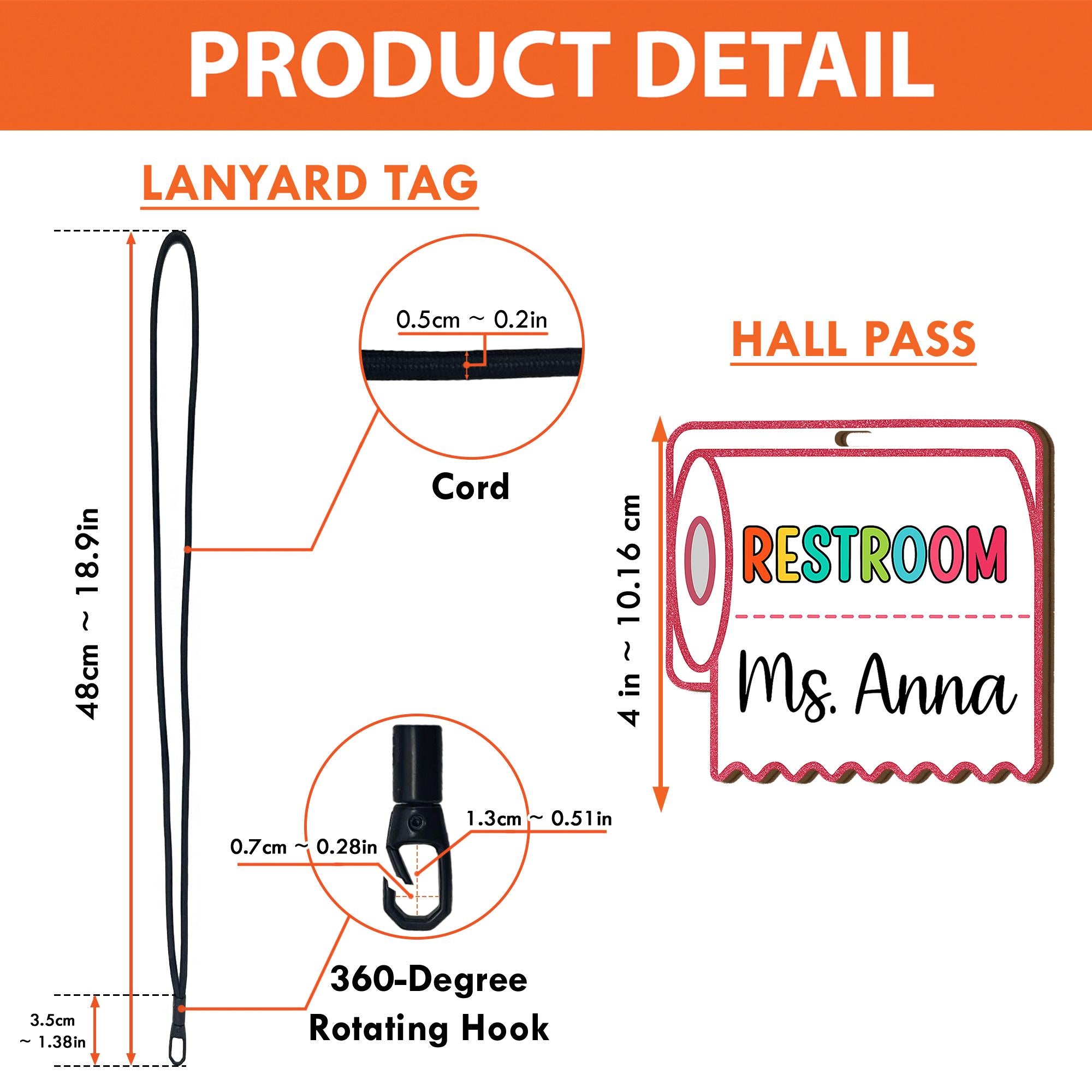 Funny Restroom Hall Pass Lanyard – Personalized Teacher Bathroom Pass, Rainbow Toilet Paper Tag, Classroom Management Tool, Rainbow Tag